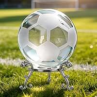 HDCRYSTALGIFTS Bola de futebol de cristal 3D de 60 mm com suporte de bola decorativa de vidro, ideia de presente para fãs de esportes da Copa do Mundo, decoração de mesa de escritório em casa