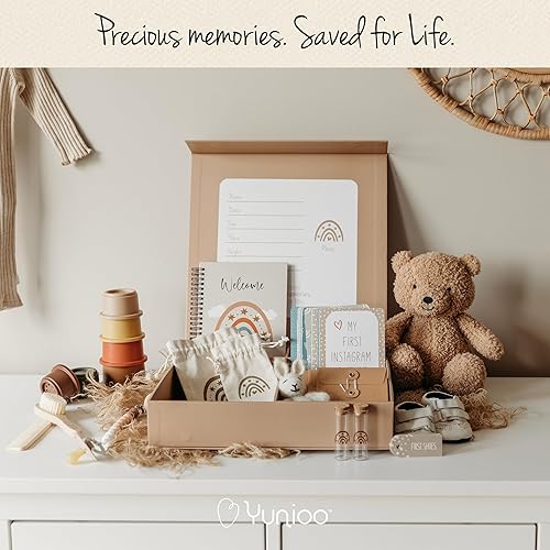 Miniatura 8 de Caja de recuerdos para bebé con libro de recuerdos de bebé, kit de huellas para recién nacidos, tarjetas de hitos para bebés, tubos de recuerdo de