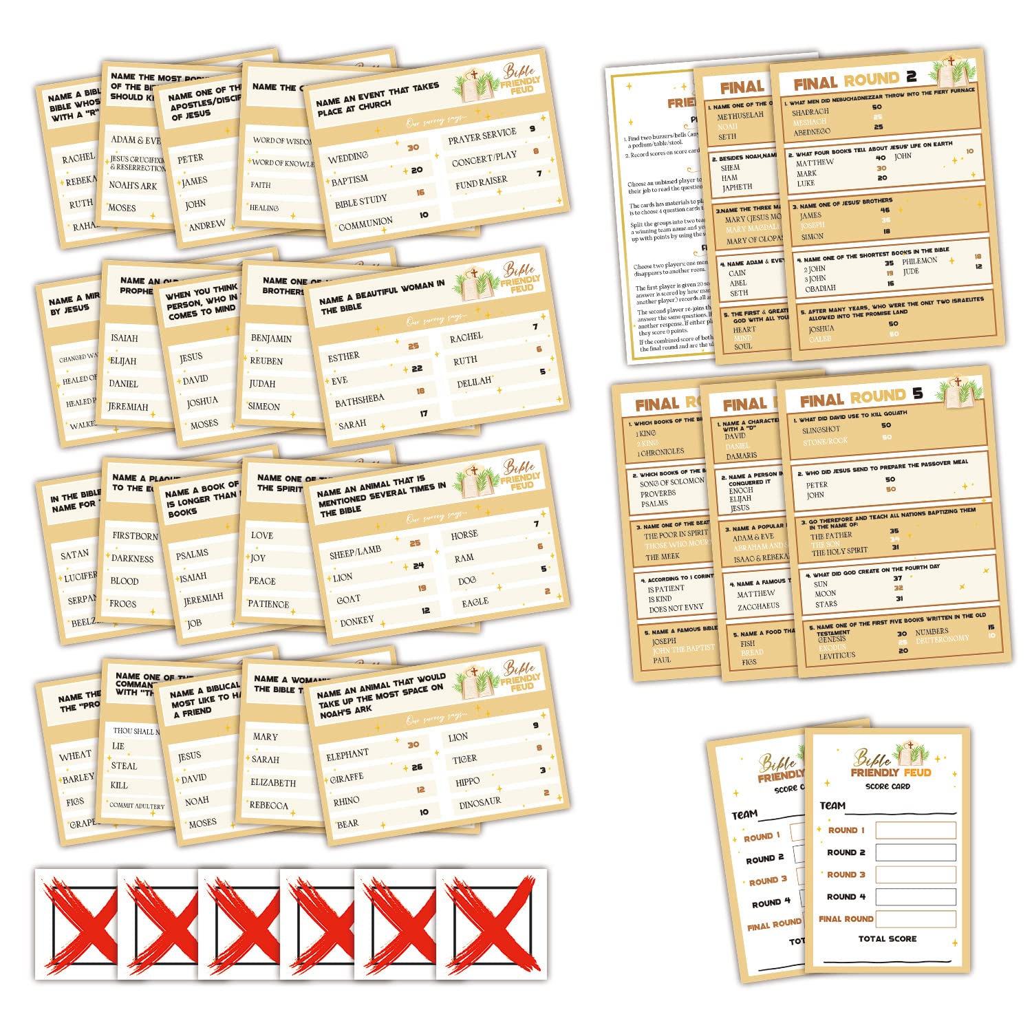 Christian Bible Feud Game - Church Game Night, Bible Trivia, Fun for Family - Includes Cards & Questions SJ02