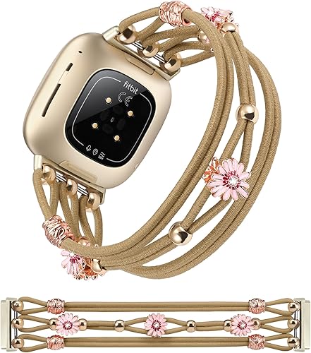 TOYOUTHS Pulsera floral compatible con Fitbit Versa 4Versa 3Sense 2Sense Band para mujeres y niñas, correa trenzada de flores de margarita bohemia