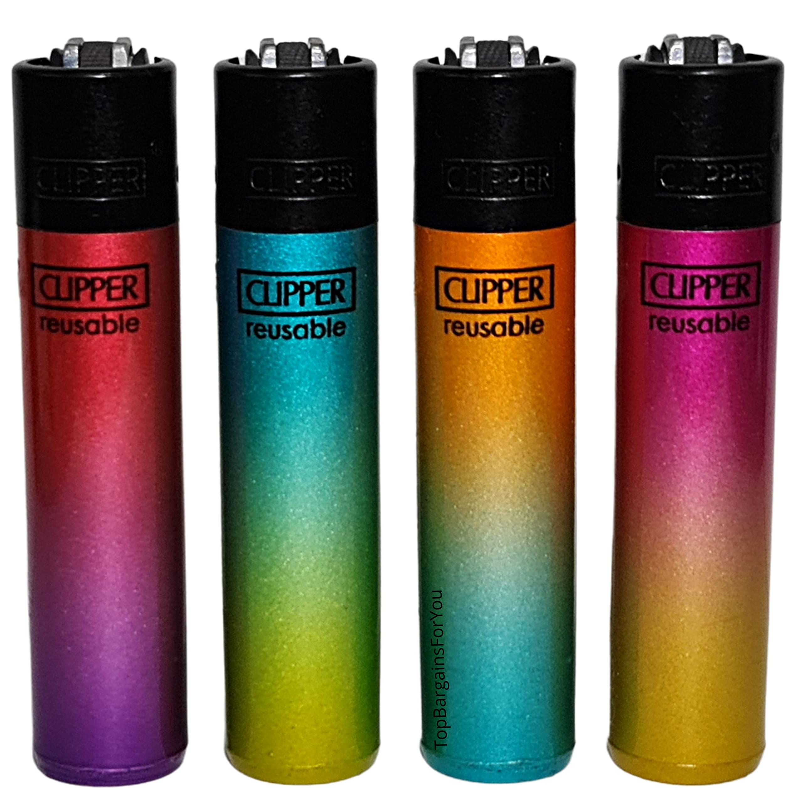 Zactly - Set of 4 Clipper Lighters, Various Assorted Designs, Regular Size Slogan Herb Leaf Weed Leaves Gas Refillable Flint Lighter (Crystal Gradient)