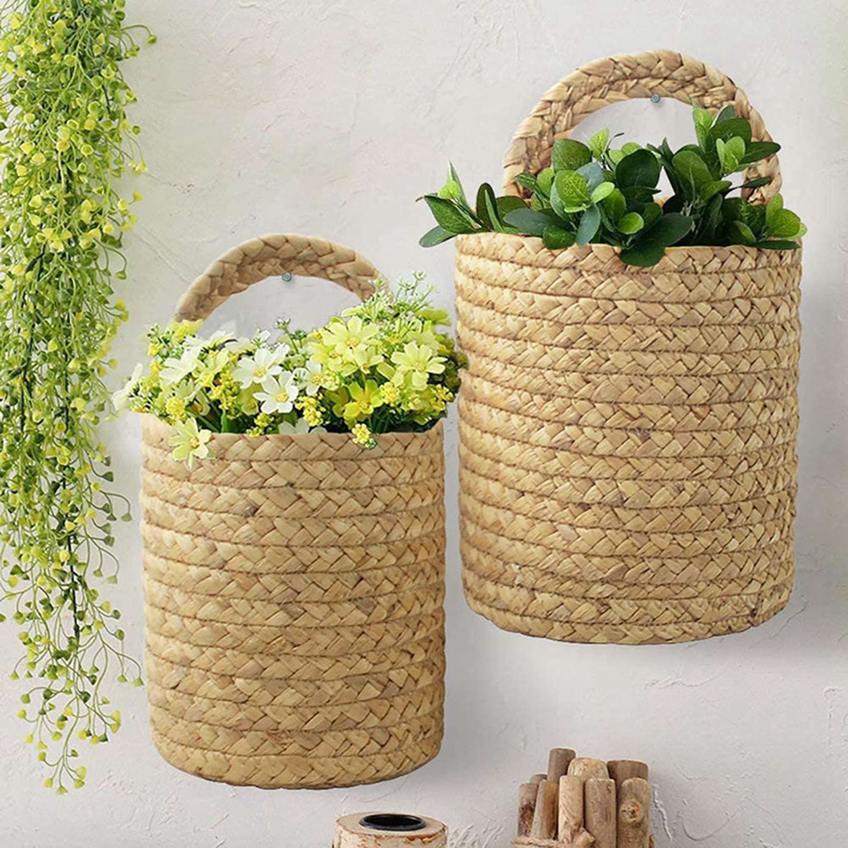Mkouo Plant Hanger Fioriera sospesa da interno Cestino Portavaso di fiori Corda di iuta con perline 89cm