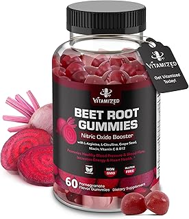 VITAMIZED Potent Beetroot Gummies for Blood Pressure & Circulation 1000mg - Nitric Oxide Supplement for Heart Support - Beet Root Chews with Grape Seed & B12- Pomegranate Flavor, 60 Count