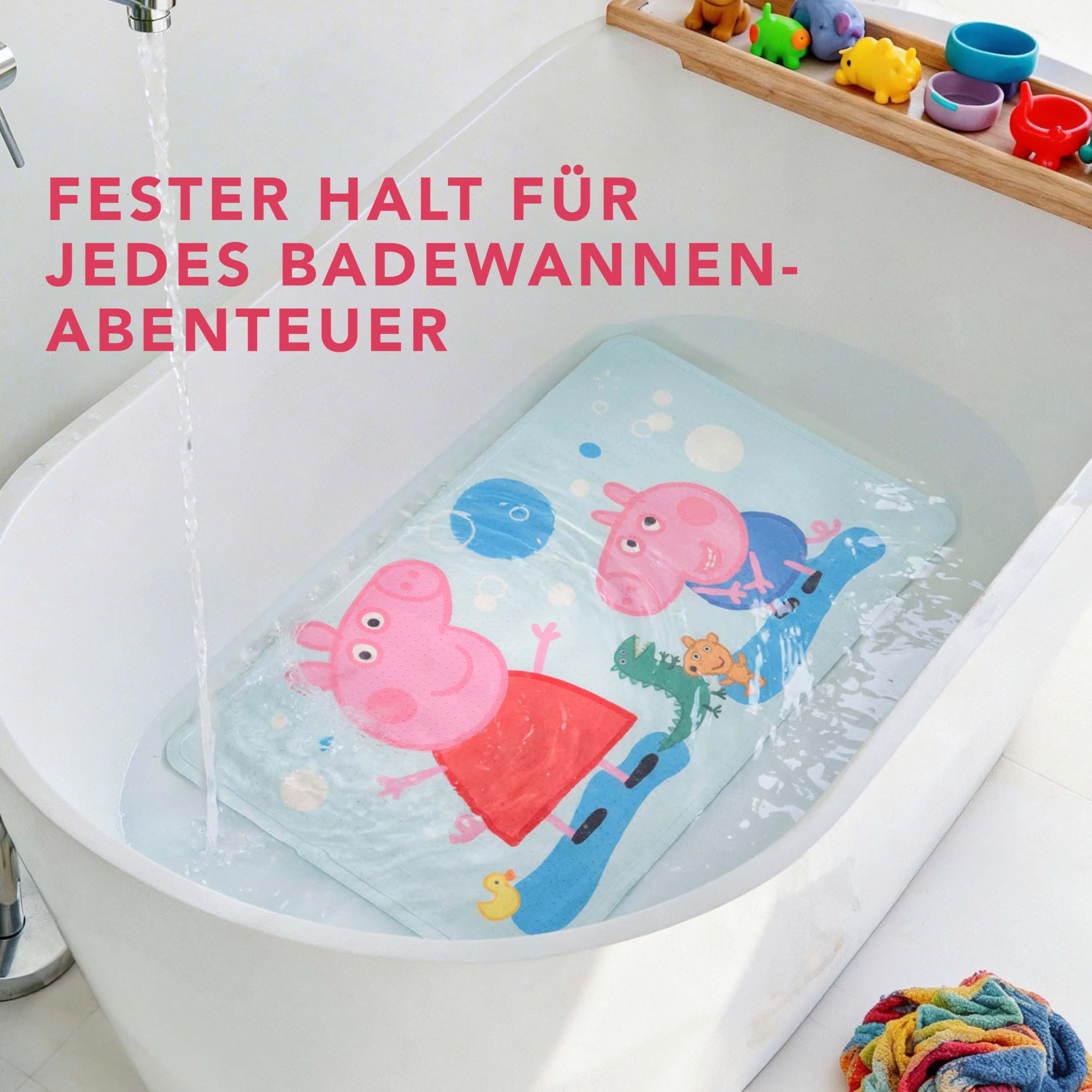 Peppa Pig Tappetino da bagno per bambini, antiscivolo, con ventose e struttura antiscivolo, morbido e delicato sulla pelle, facile da pulire, lavabile in lavatrice, tappetino doccia per bagno e doccia