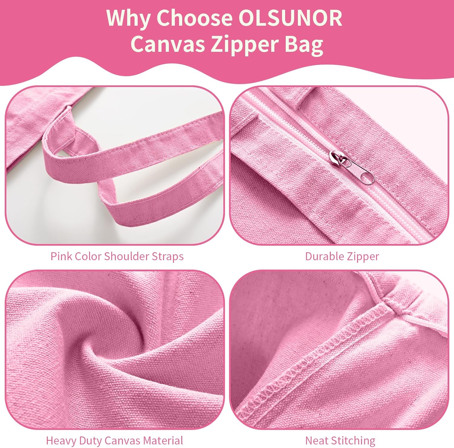 10 Pack Canvas Tote Bag with Zipper, Reusable Grocery Bags with Long Handle, DIY Heat Transfer Sublimation Blanks Shopping Bags for Advertising, Birthday, Valentine's Day, Christmas Gift Bags - Image 7