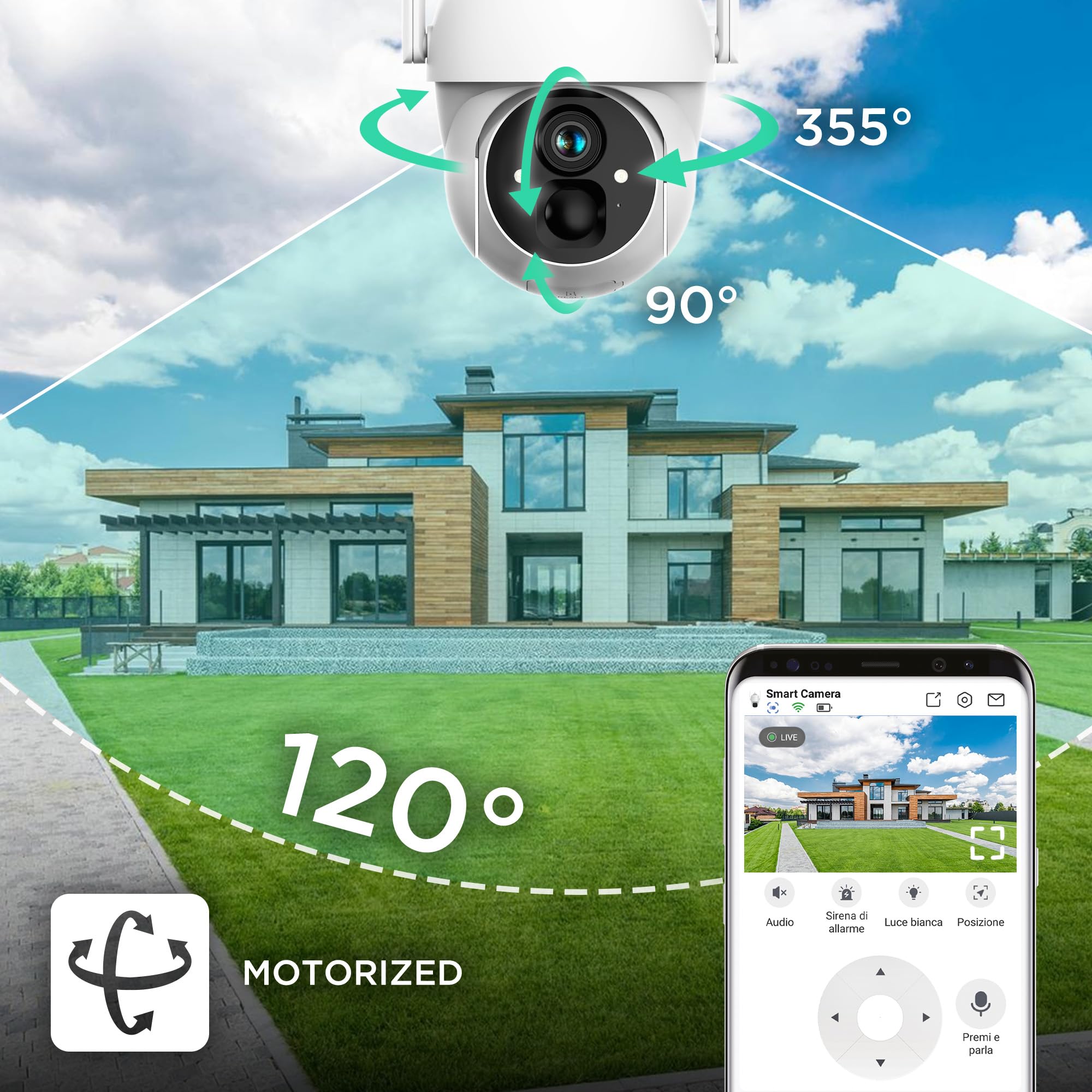 Atlantis Volta Pro PT Telecamera Wi-Fi 3MP motorizzata con solare | A batteria, visione IR/LED, IP65, audio 2 vie, movimento, MicroSD, app, notifiche e cloud, cod. A16-VL88P