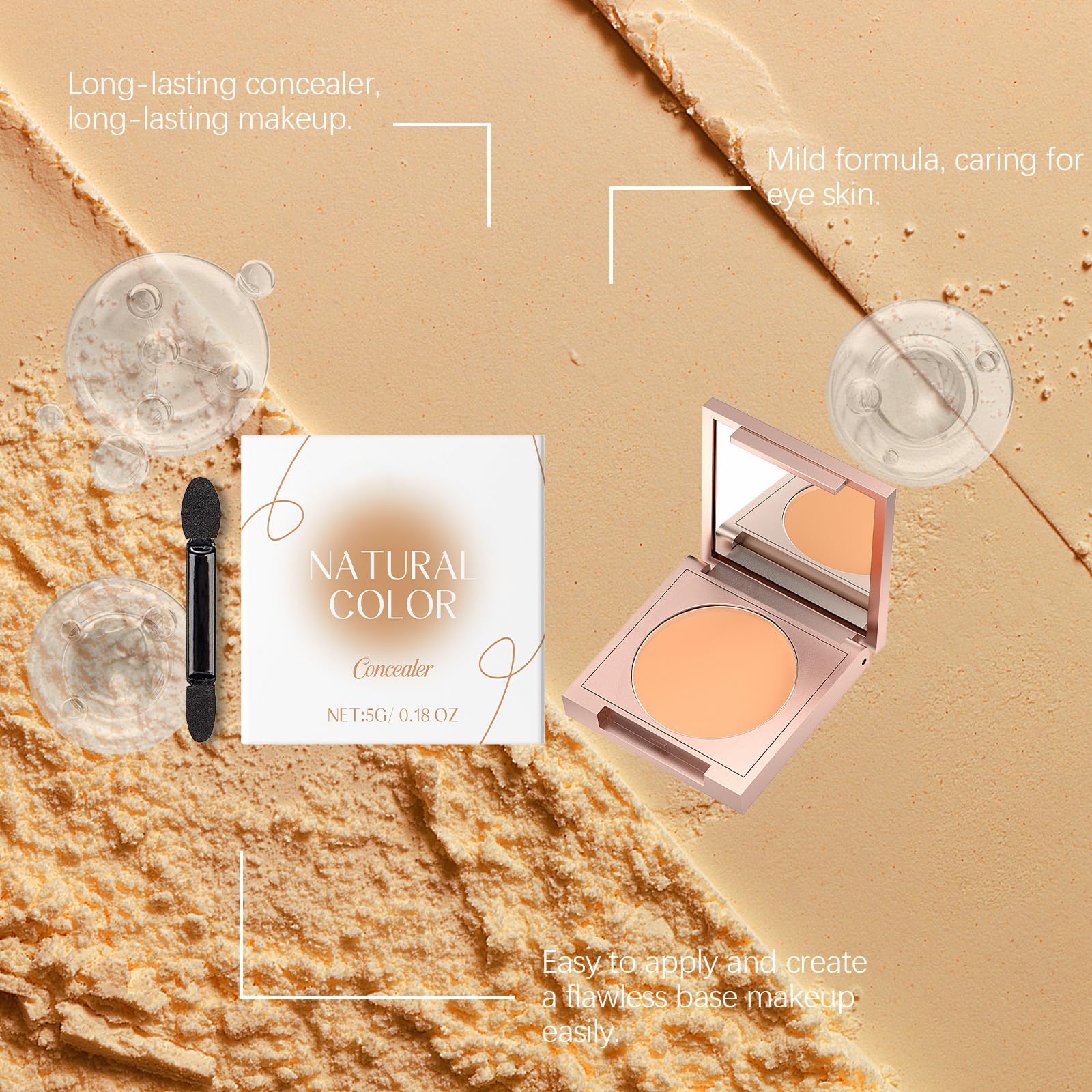 Colour Corrector Concealer, Under Eye Brightener for Dark Circles Lightweight and Long-Lasting Formula - Image 2