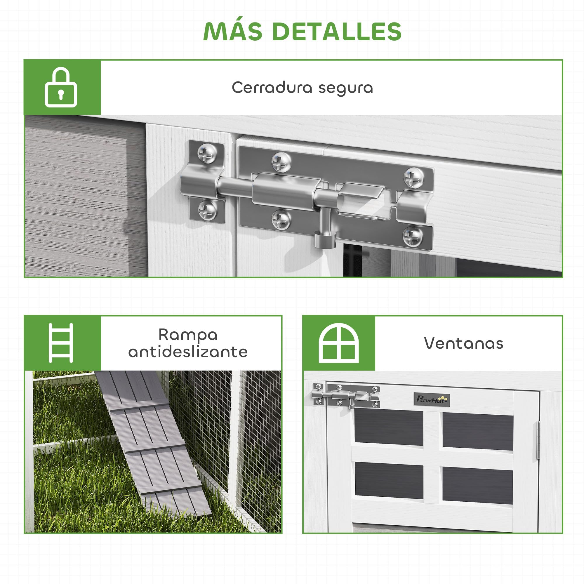 PawHut Gallinero de Madera Grande Exterior, Jaula para Gallinas en L para Esquina, 2 Nidos, Corral, Bandejas Extraíbles, Techo de Pet, Rampas, 251x192x103 cm, Gris