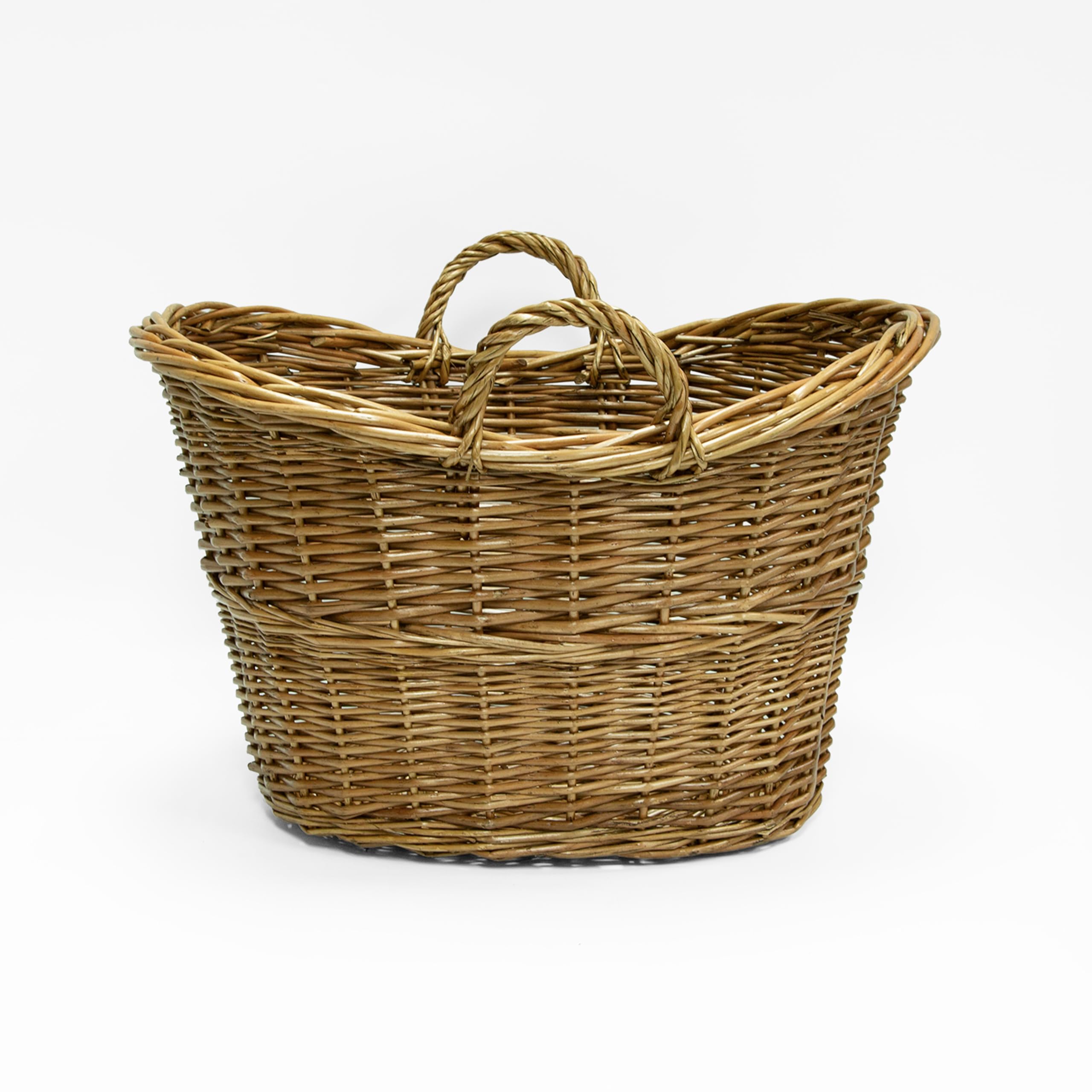 Wickerfield Brown Oval Wicker Blanket Basket With Handle, Wicker Log Baskets For Wood Burner And Fireplace, Large Willow Storage Baskets For Laundry Toys Living Room (Brown)