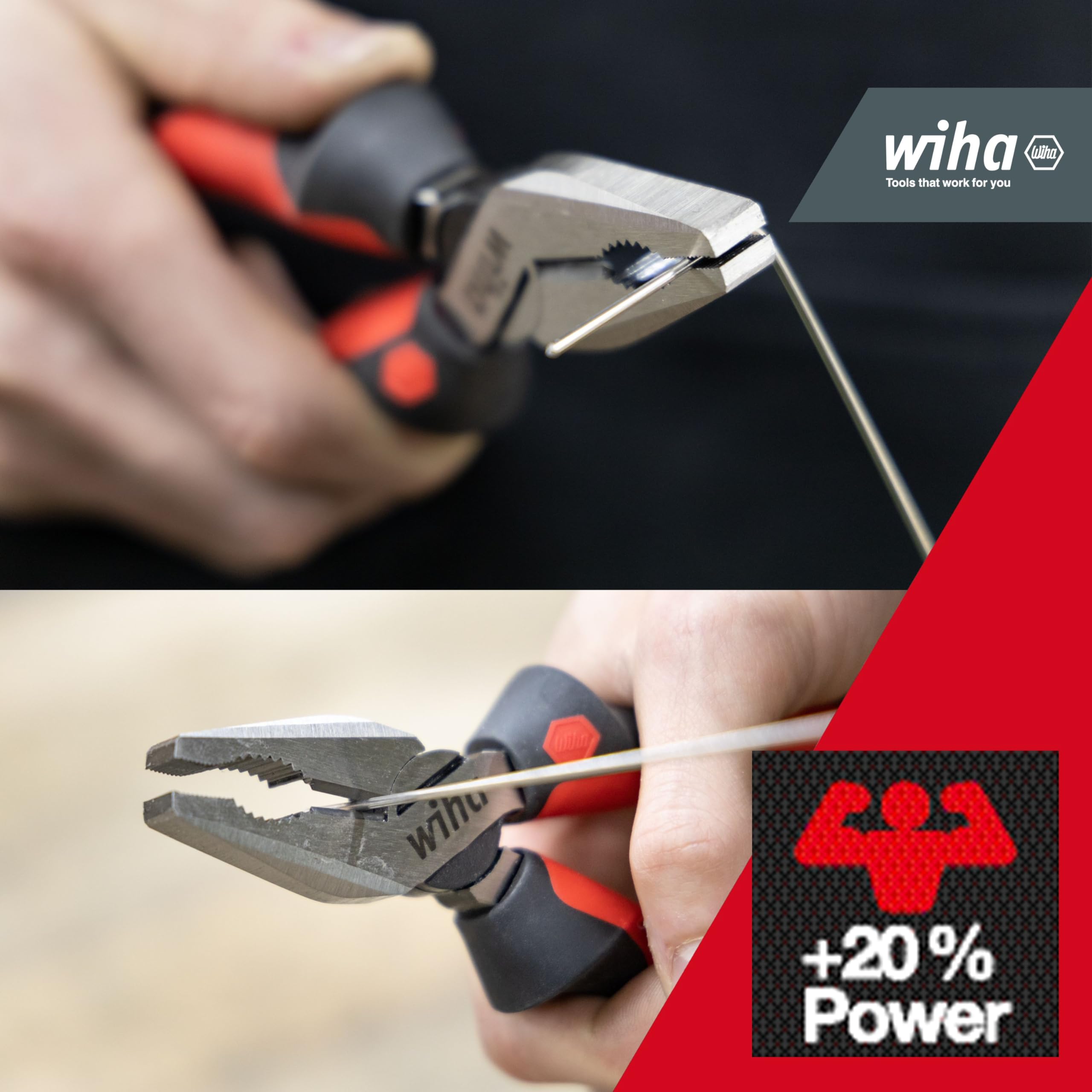 Wiha Kombizange Industrial mit DynamicJoint und OptiGrip I Extra Langer Schneide 180mm I Universelle Zange zum Greifen I Halten und Schneiden von Draht und Kabel I aus Hochwertigem C 70 Stahl (34307)