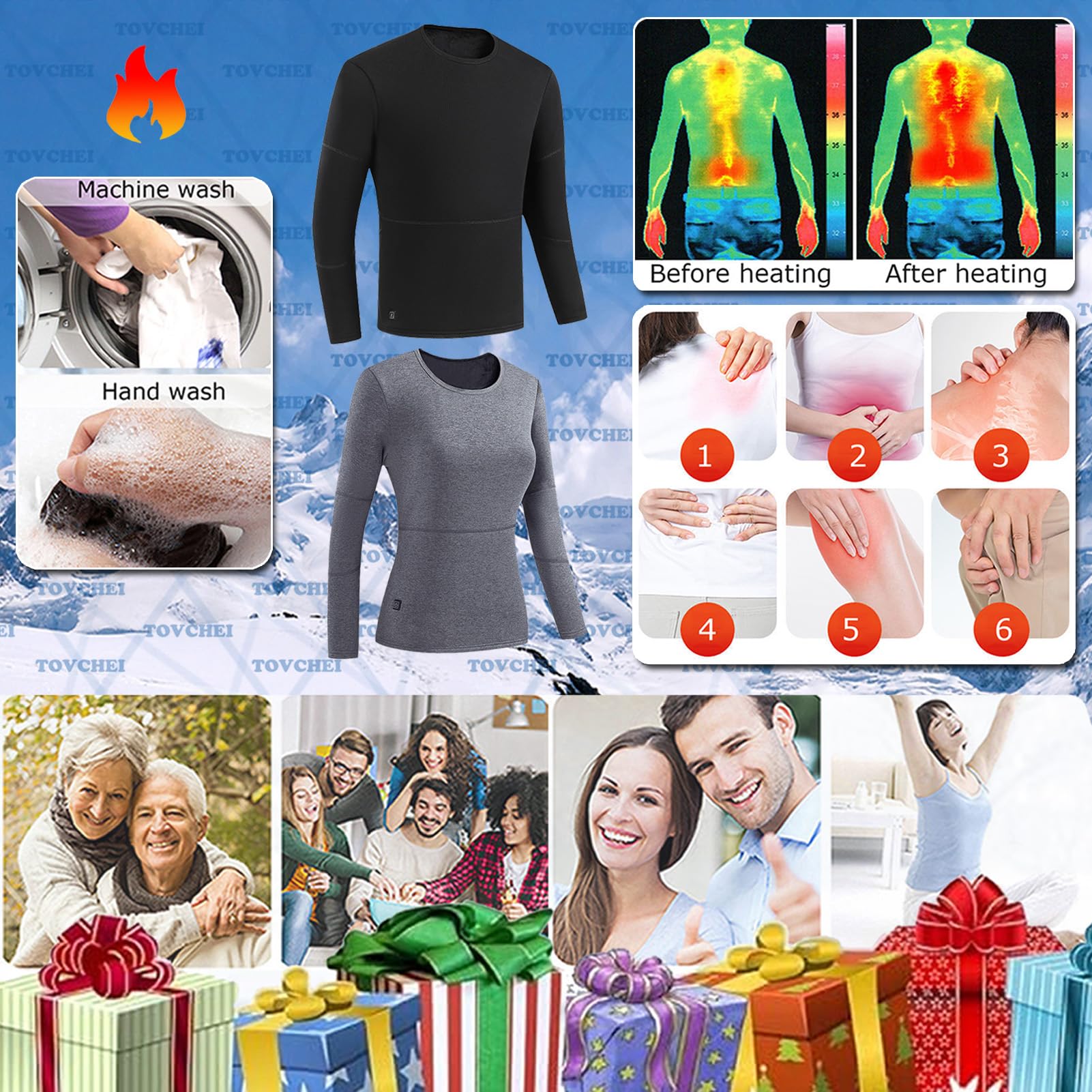 Ropa Interior Calefactada Eléctrica Camisas Hombre Mujer USB Smart 16 Zonas Camisetas Térmicas Calefactadas Lavables para Esquí Al Aire Libre