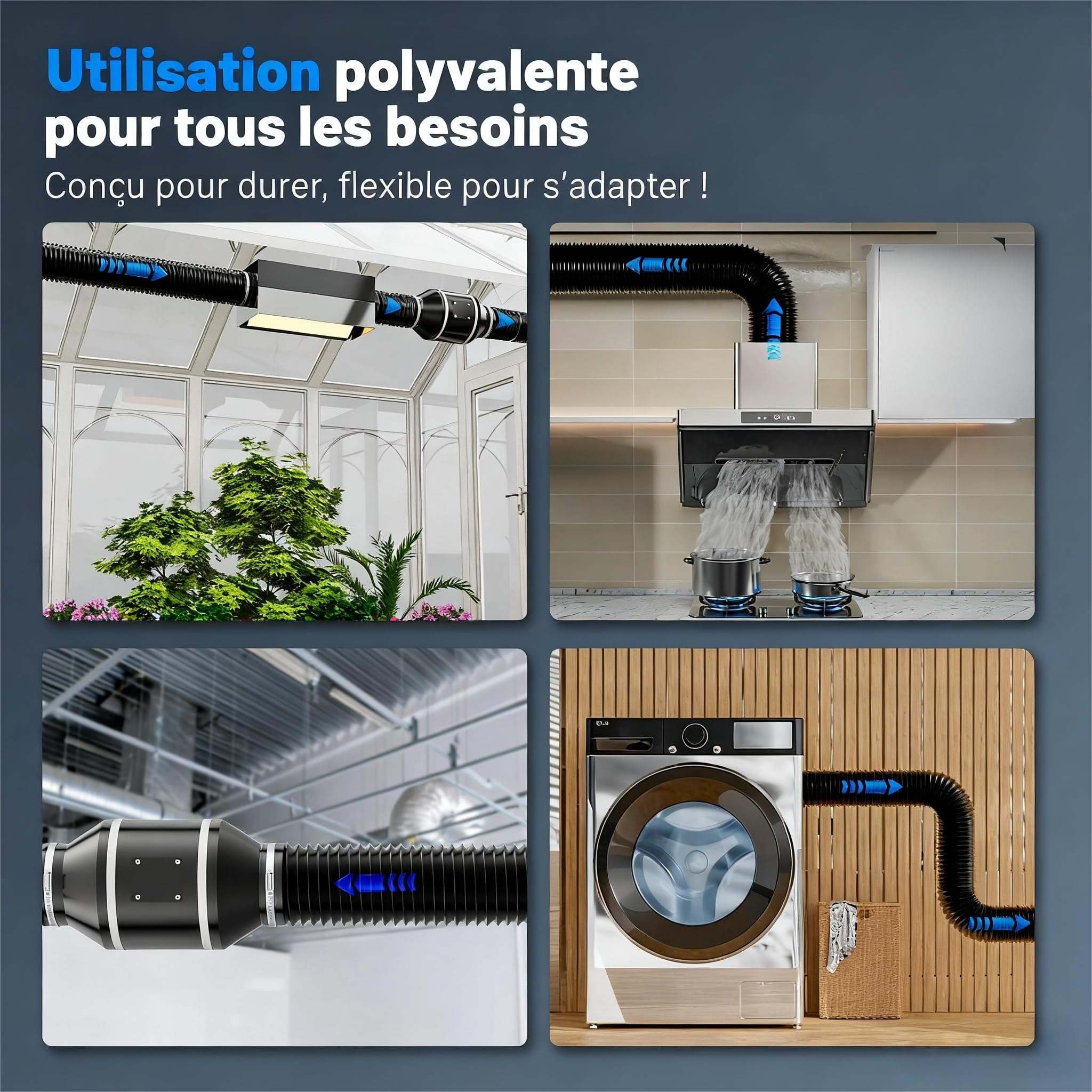 Gaine VMC 125mm 5m – Tuyau Évacuation Sèche-Linge Souple 5 Couches avec Colliers, Sans Odeur, Pour Ventilation, Trockner, Salle de Bain, Cuisine & Garage, Noir