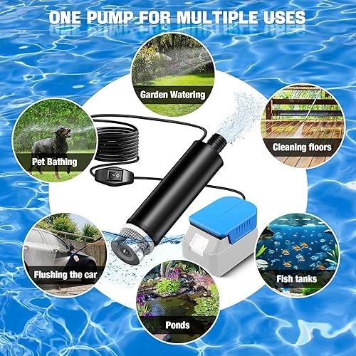 Miniatura 7 de Bomba de transferencia de agua compatible con batería Makita de 18 V, 30 Lmin, elevación de 15 pies, bomba de agua con potencia máxima de 7 A, bomba