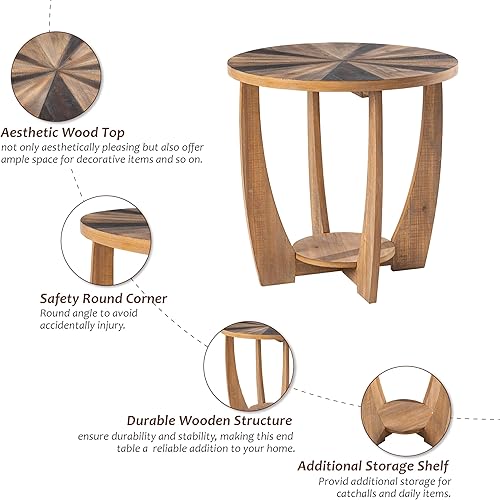 Miniatura 4 de COZAYH Mesa auxiliar rústica de granja con estante de almacenamiento, mesa auxiliar francesa para familia, comedor o sala de estar, espacios