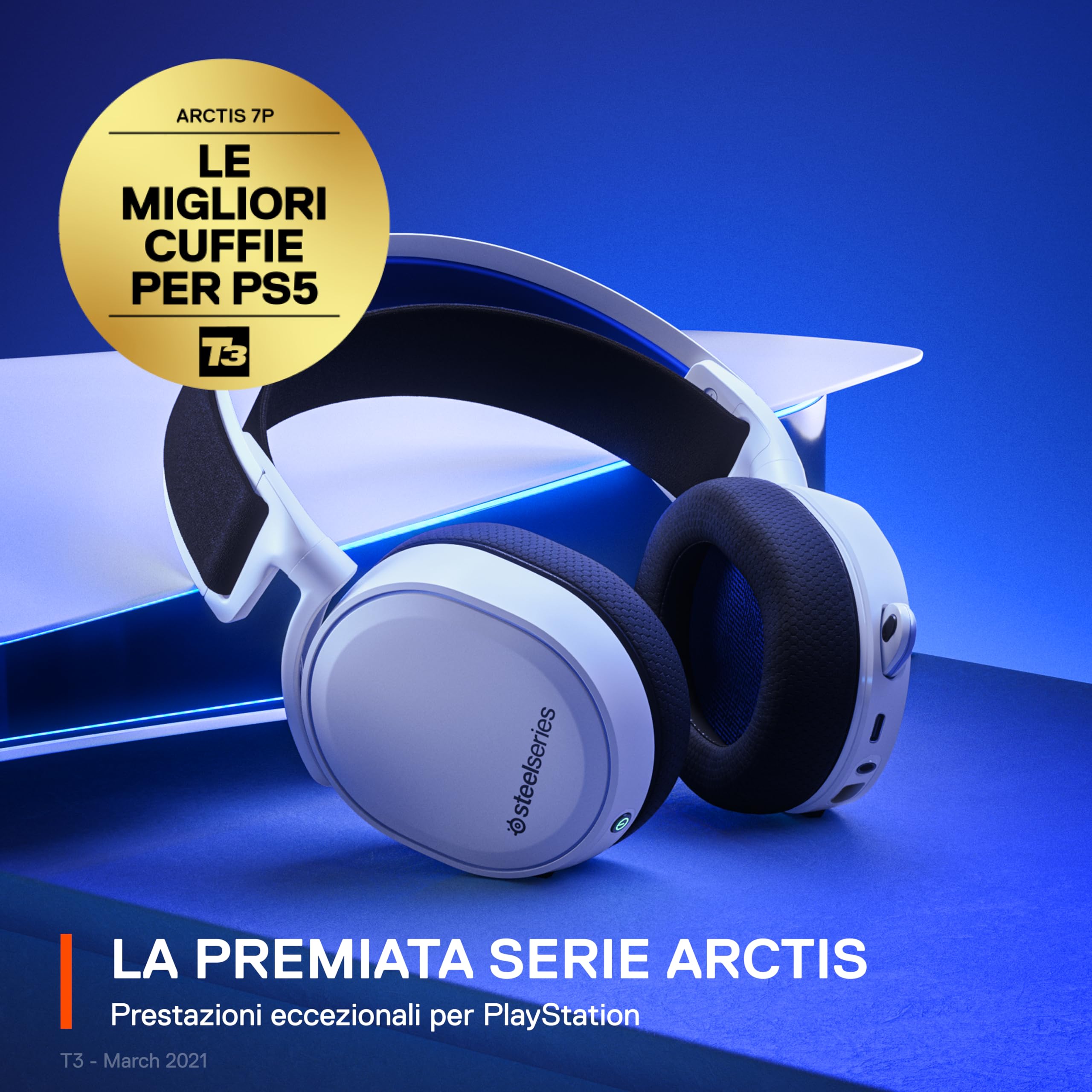 SteelSeries Arctis 7P+ - Wireless Cuffie da gaming - 2.4 GHz senza perdite - 30 ore di durata della batteria - Per PS5, PS4, PC, Mac, Android e Switch - Bianco