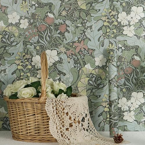 Miniatura 6 de Papel tapiz floral verde para dormitorio, papel tapiz autoadhesivo extraíble, impermeable, para decoración de sala de estar, dormitorio, 16.1 x