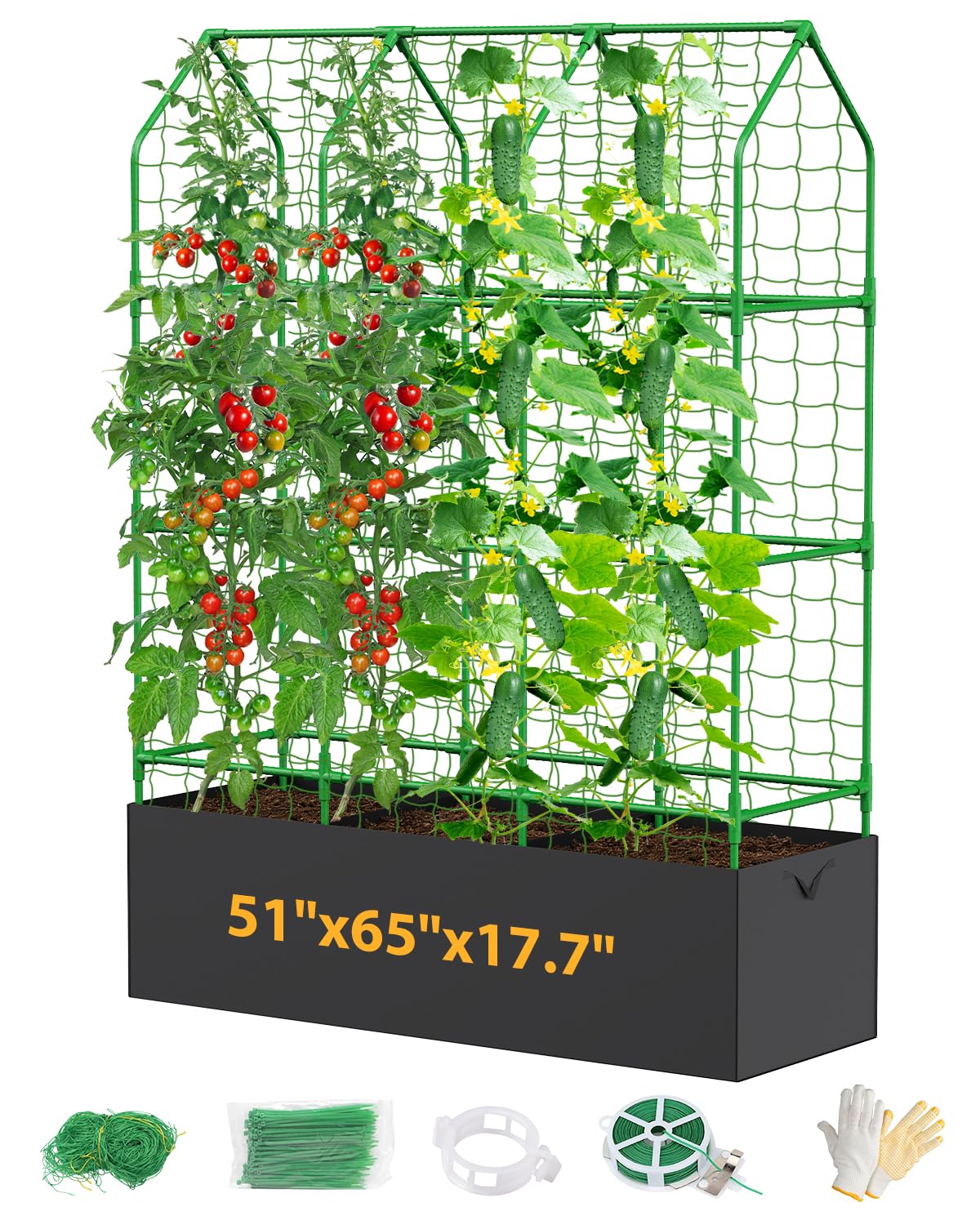 Photo 1 of ** may or may not be missing pieces **
65" Cucumber Planter with Trellis for Climbing Plants Outdoor, Metal Garden Trellis for Raised Bed, Plant Support Structures with Netting for Cucumbers Tomatoes Beans Peas (50 * 17 * 65inch(L*W*H)