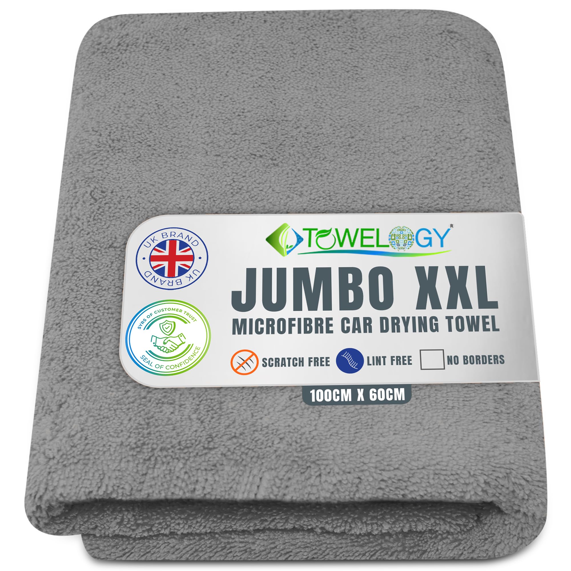 TowelogyXXL Car Drying Towel Ultra Absorbing Mammoth 6.45 SQ FT One Pass Washing Detailing Microfibre Cloths For Cars SUV Caravan Trucks and Boats (1, Grey)