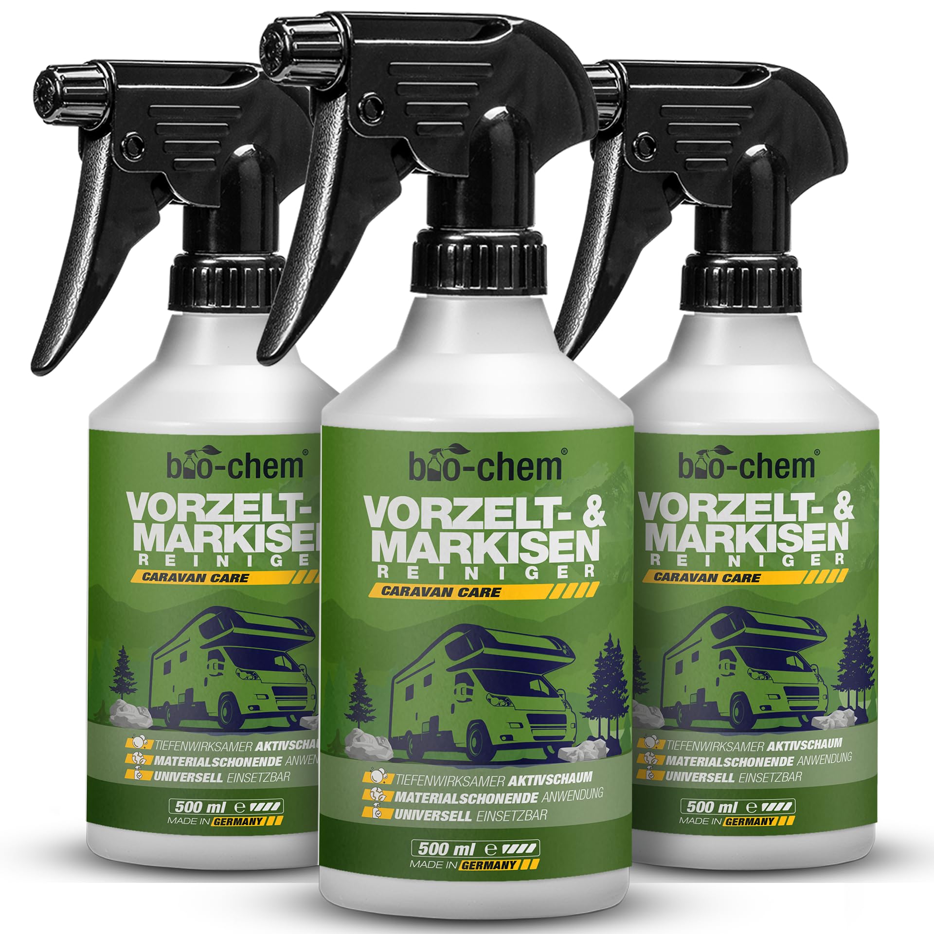 bio-chem Środek do czyszczenia markiz i dachów, 3 x 0,5 l | Produkt do mycia namiotu, markizy kempingowej, przyczep kempingowych i namiotów dachowych - wyprodukowane tkaniny