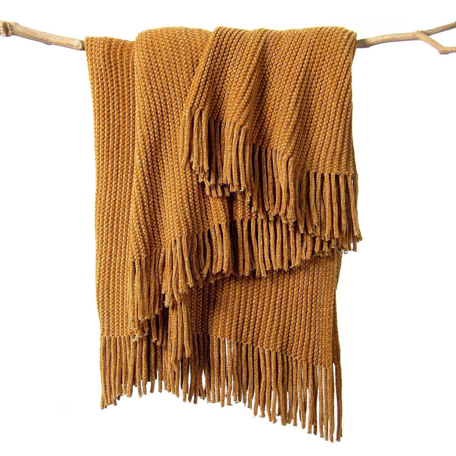 Photo 1 of lifein Throw Blanket for Couch, Soft Boho Decor Bed Throw,Cozy Brown Knitted Chenille Small Farmhouse Lightweight Throw (Golden Brown,60 * 80")