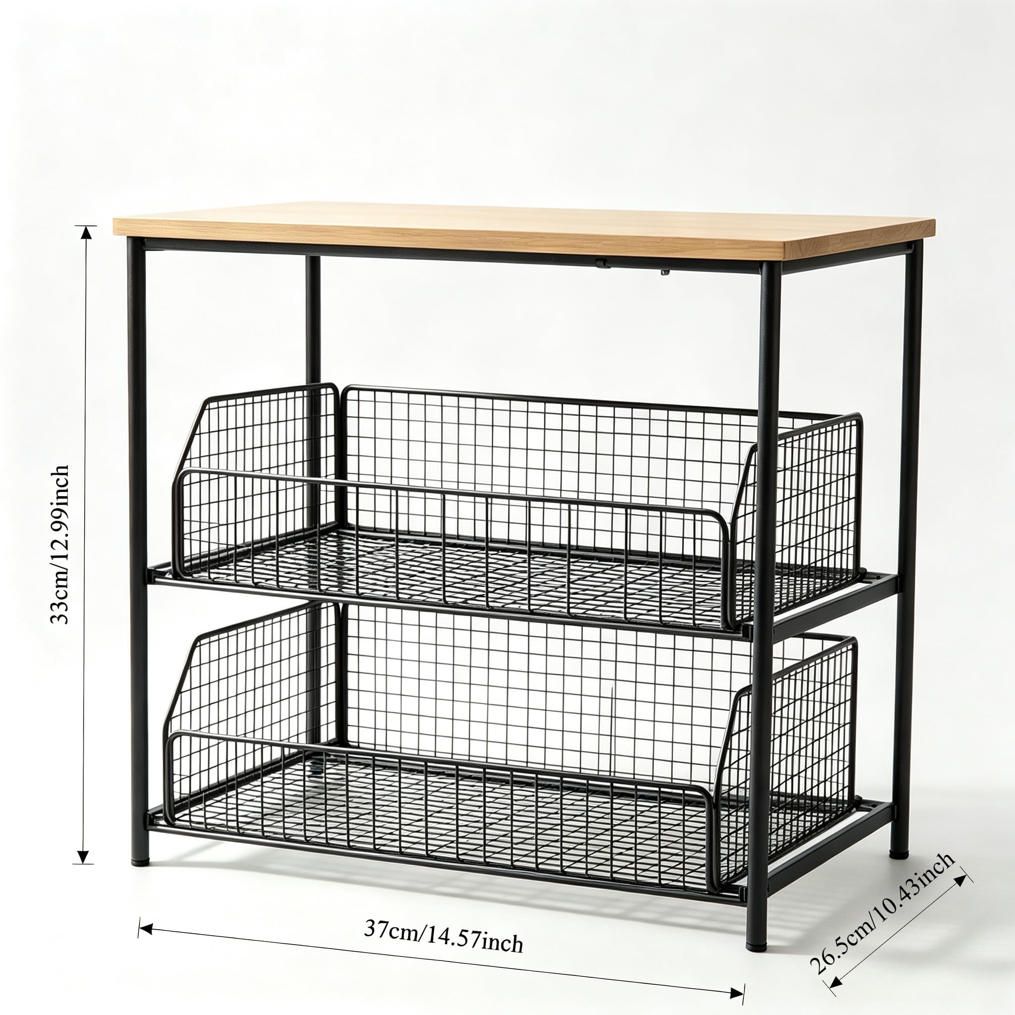 Espressomaschinenständer zweistöckig, Schwarz | Ausziehbarer Gitterkorb, Kaffeebar Organizer, Für Espressomaschine, Miniofen, Luftfritteuse, Holzplatte & Metallgestell