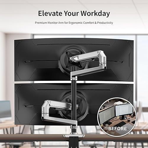 Miniatura 4 de Soporte para monitor doble, soporta pantallas de hasta 40 pulgadas y 25 libras, brazo doble para monitor totalmente ajustable con abrazadera en C y