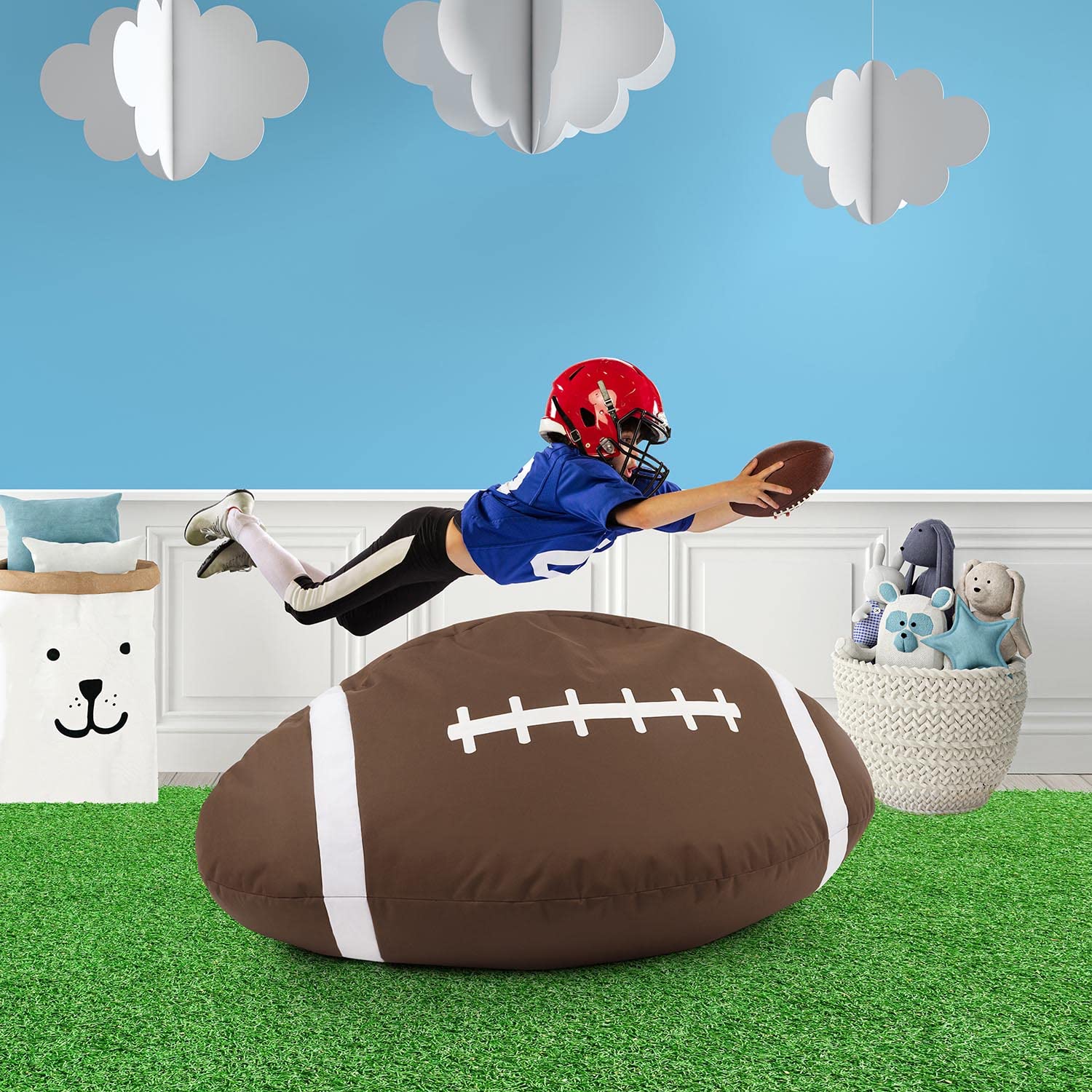 Lumaland sacco da calcio americano (80x160 cm): Il touch down per la tua esperienza di seduta | Come godersi il gioco con stile sia all'interno che all'esterno I Con oltre 2,5 milioni di perline EPS
