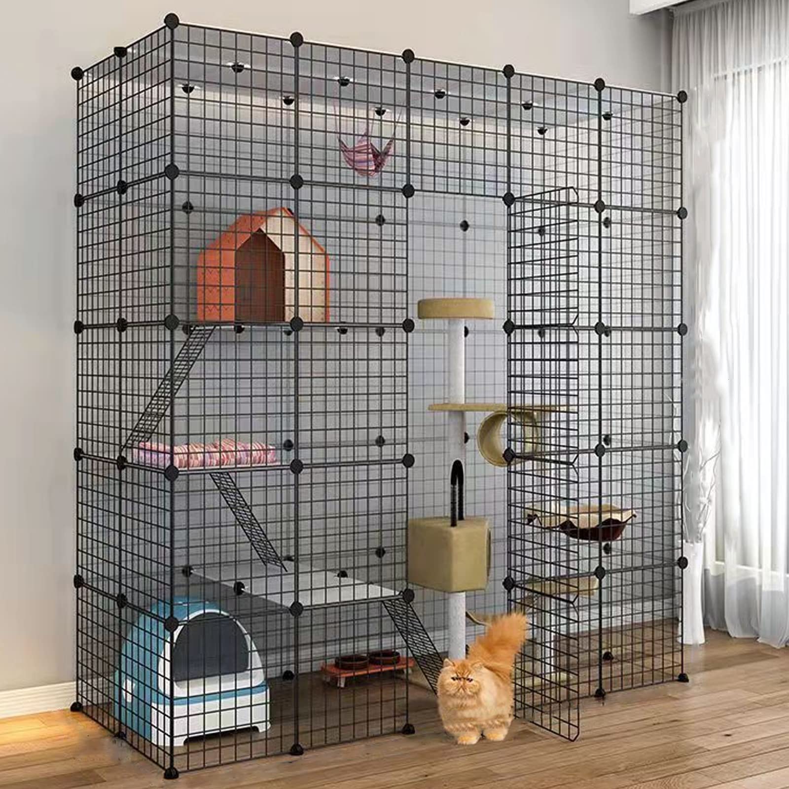 Enclos Chat Exterieur Grande Taille, Cage Pour Animaux De Compagnie Cage Pliante Pour Chat, DIY Métallique, Niche Chat Interieur Abri Chat, Noir - Tailles Variées ( Color : A , Size : 183*75*182CM )