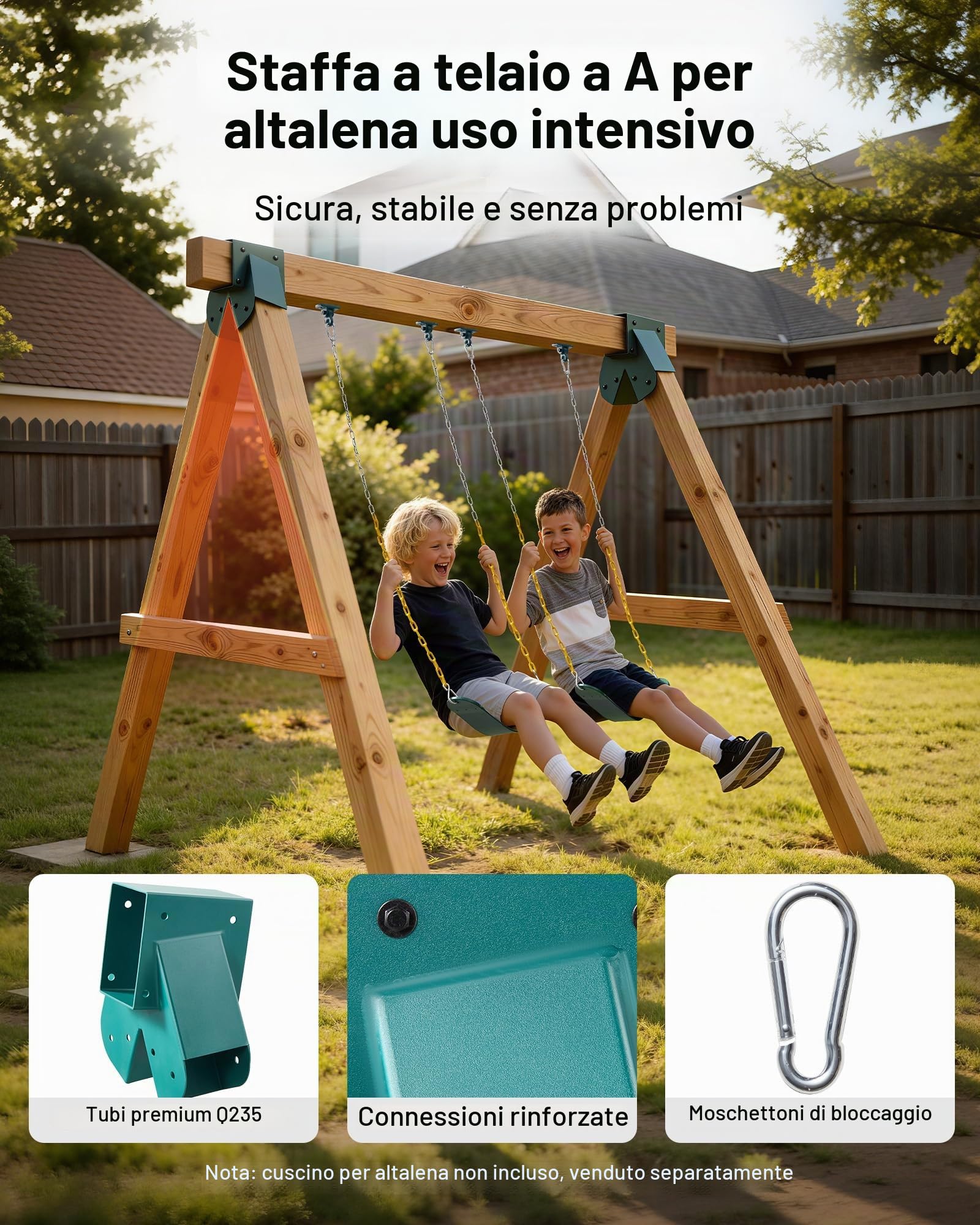 VEVOR Set di Staffe per Altalena, Set di Montaggio a Forma di A, con 2 Staffe ad A e 4 Ganci Resistenti, capacità di Carico di 567 kg per Pezzo, per Parco Giochi, Giardino e Attrezzature da Esterno