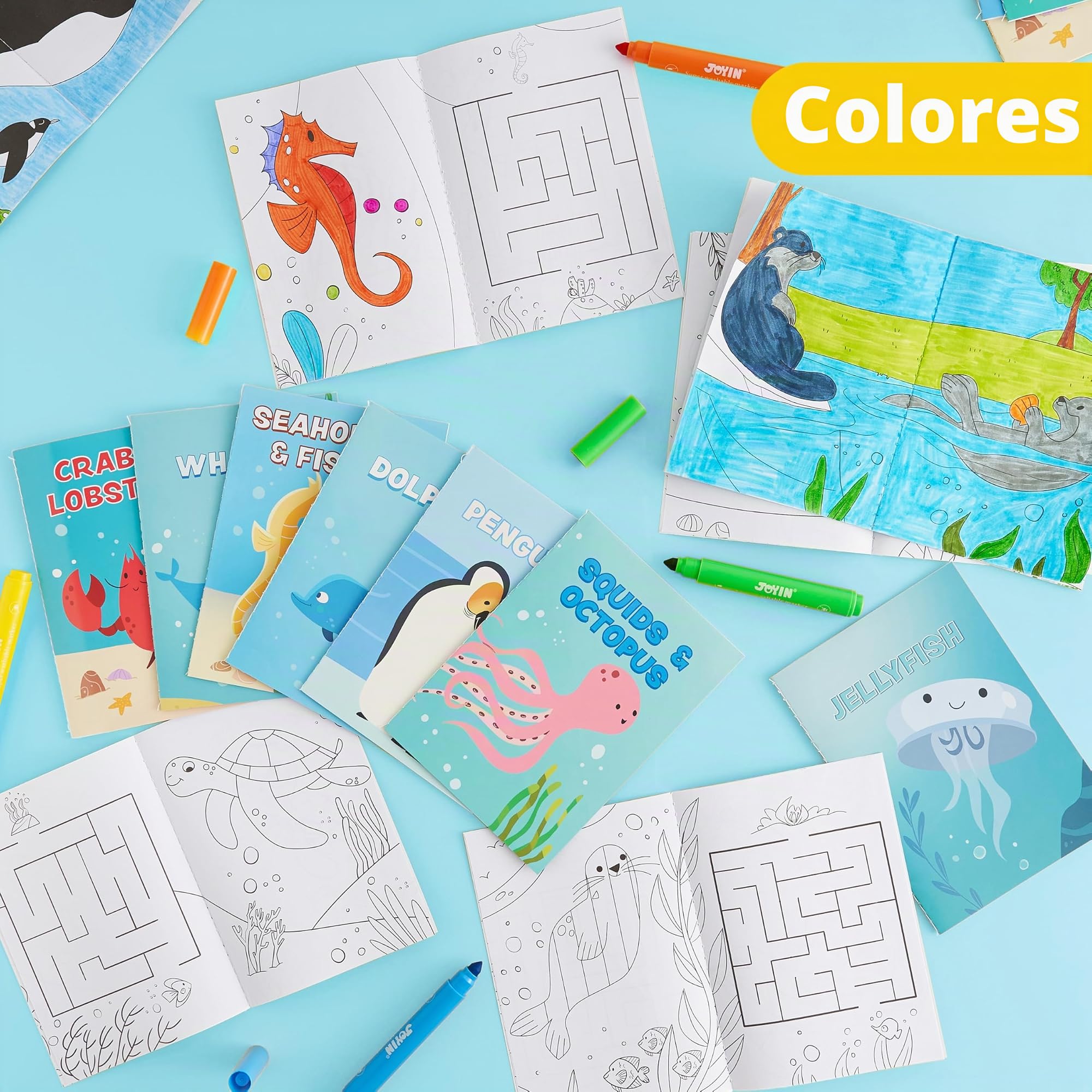 JOYIN - Lote de 24 Libros para Colorear de Océano para Niños, Mini libros de actividades con animales marinos - Detalles para fiestas, regalos de cumpleaños, recompensas escolares