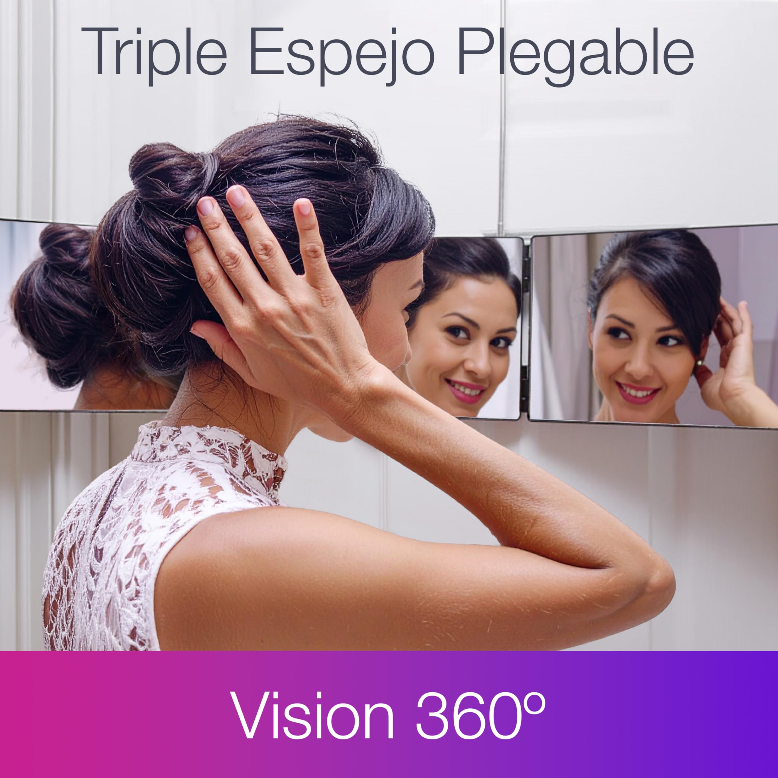 ESPEJO 360 Triple Plegable. Vista frontal, lateral, trasera. Ideal para cortarse el pelo solo, maquillar, afeitar. Portátil, sin instalación. Ganchos telescópicos. Uso personal o profesional (1)