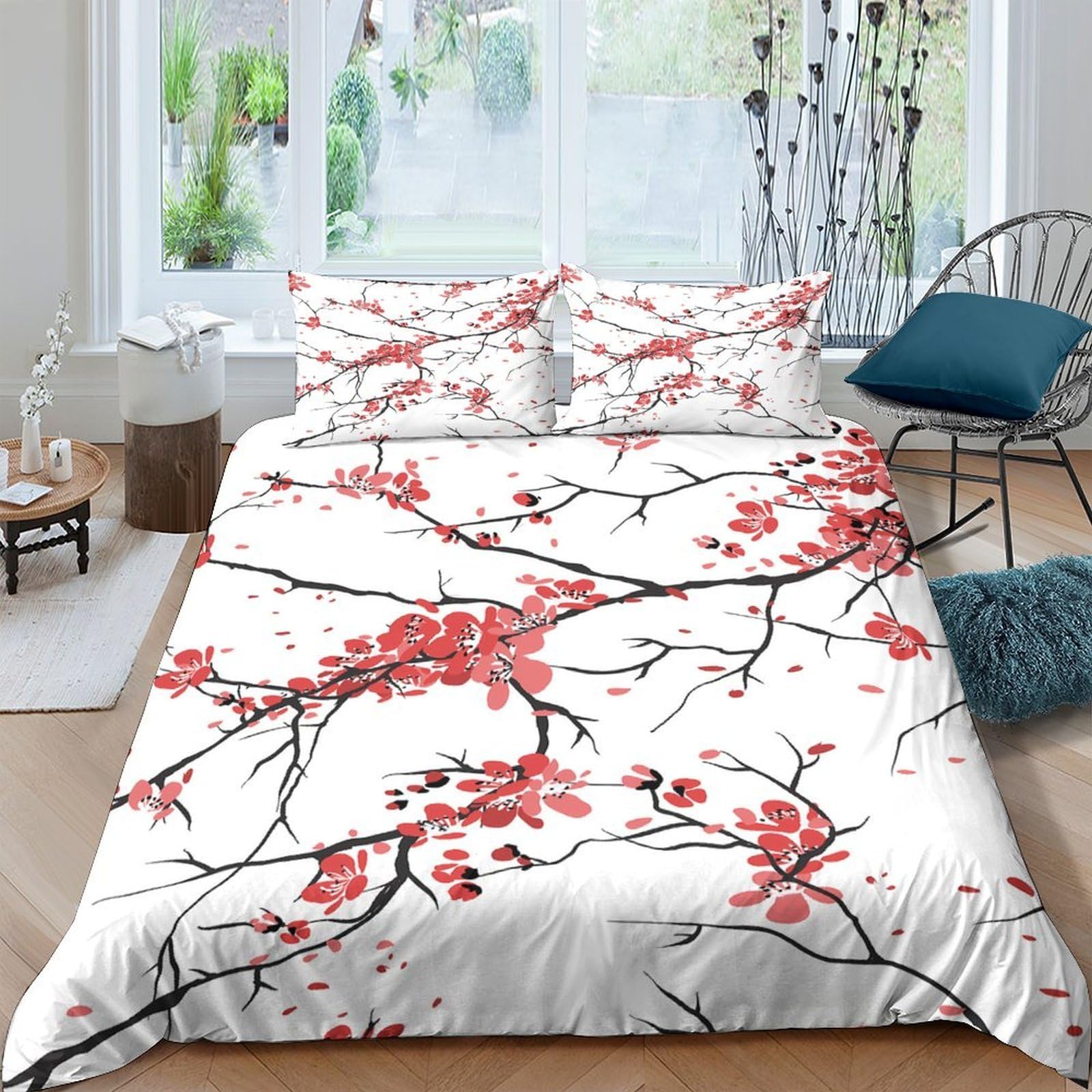 Ctjqhvkz Style-1 3D Printed Cherry Blossom Fitted Sheet Microfiber Soft Anti-Slip Japanese Art Bed Cover For Bedroom Dorm Decoration Single（135X200cm）