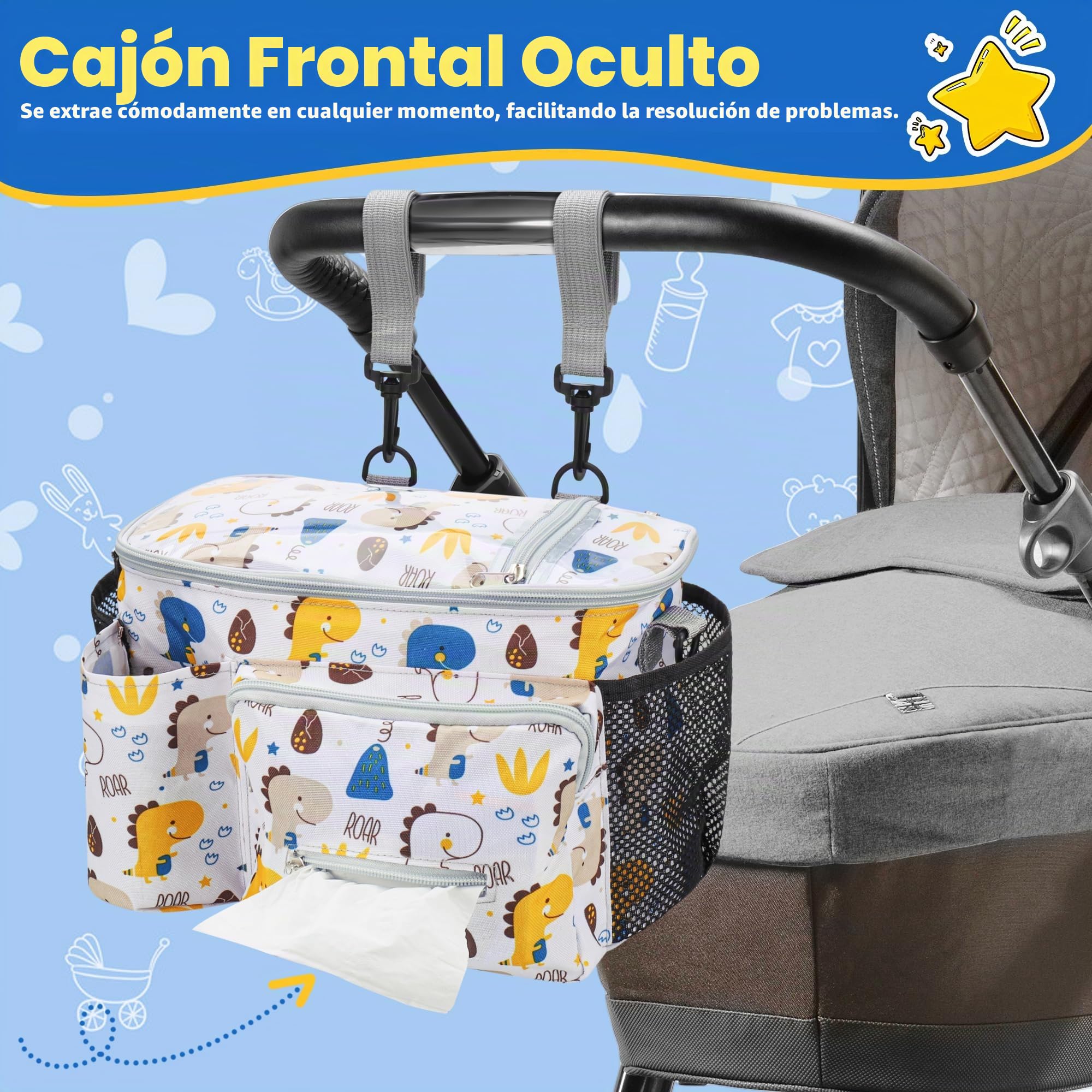 Organizador universal para cochecito de bebé, bolsa para cochecito de bebé, con gran espacio de almacenamiento, práctica bolsa para cochecito de bebé, equipamiento inicial para recién nacidos