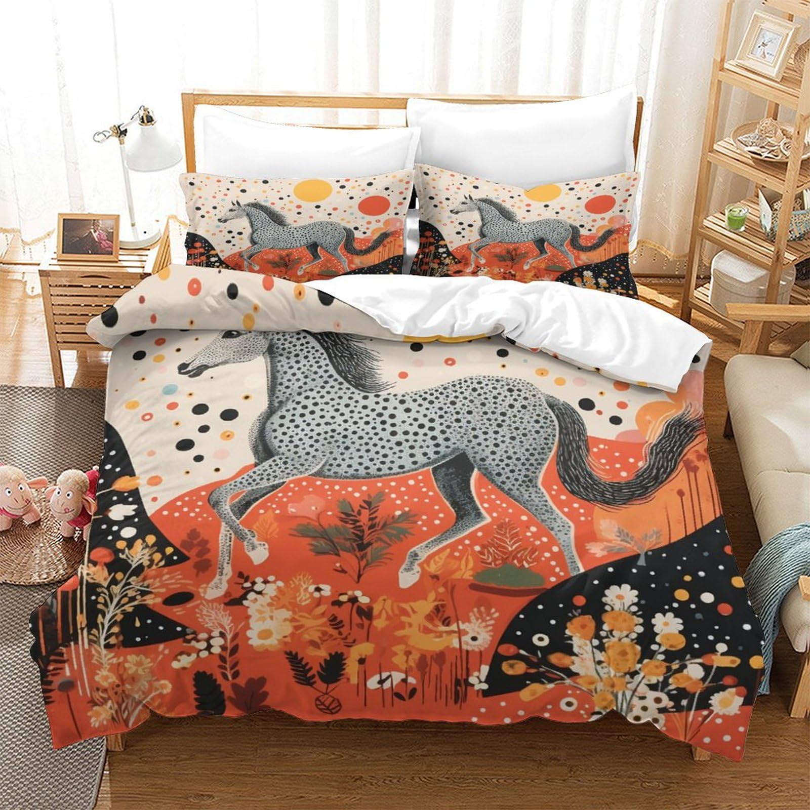 P1S9U7W5Y 3D Printed Artistic Horse Duvet Cover Set 3pcs Microfiber Animal Bedding Set King