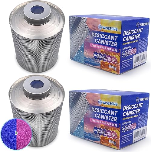 Deshumidificador seguro para pistola de 28.22 oz, paquete de 2 deshumidificadores recargables de 1.77 libras de gel de sílice azul a rosa,