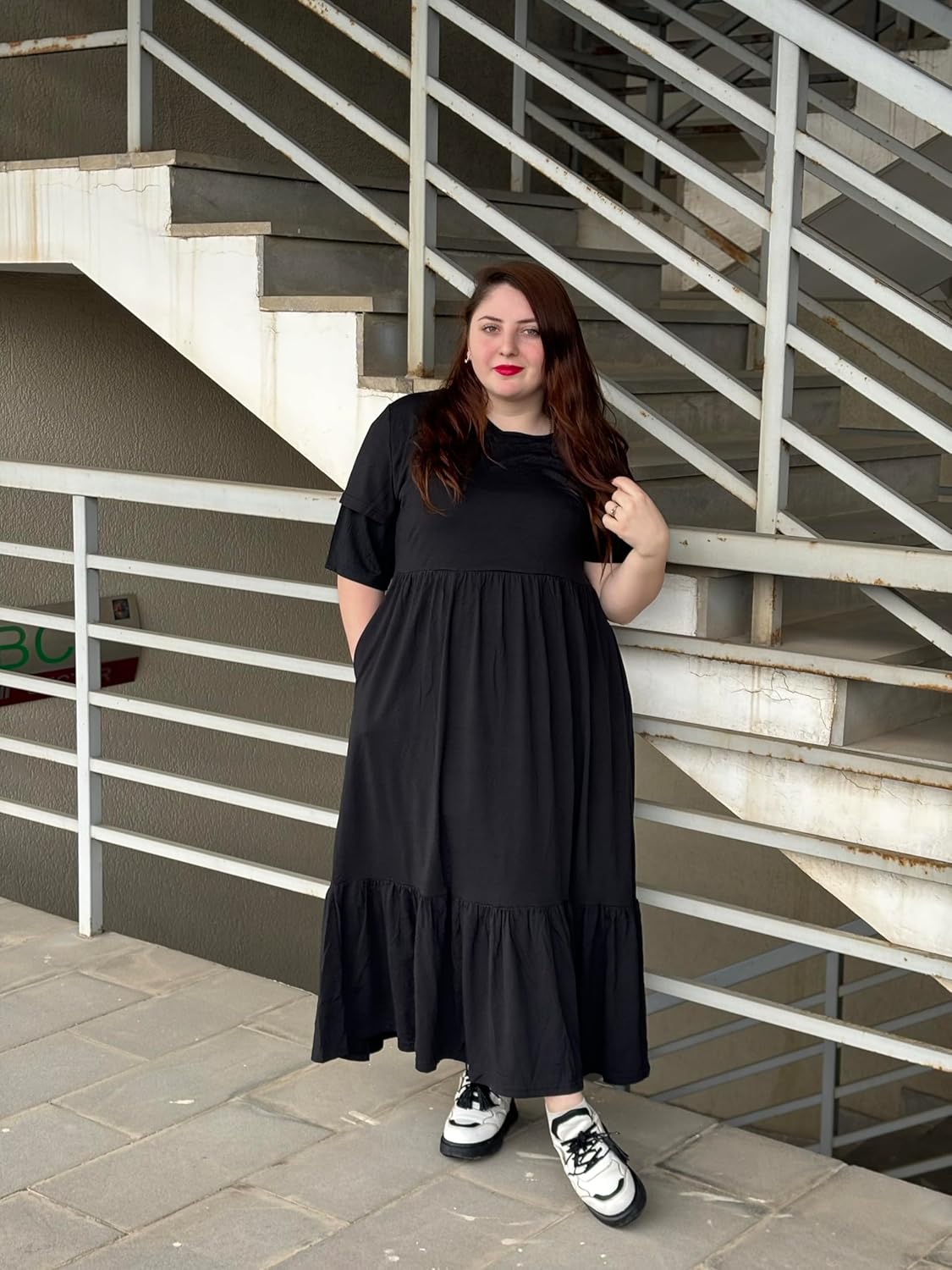 IN'VOLAND Women Plus Size Short Sleeve Dress Loose Plain Casual Summer Flowy Tiered Long Maxi Dresses with Pockets - Image 4