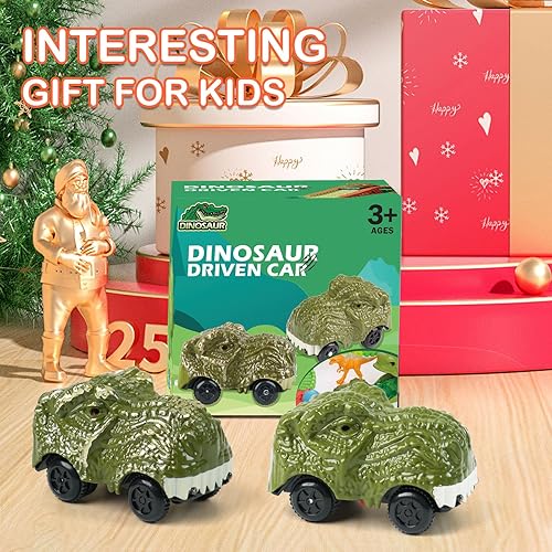 Miniatura 4 de GIAT Accesorios de Coche de Pista de Dinosaurios - Regalos de Cumpleaños para Niños de 3 4 5 6 7 Años - Paquete de 2 Coches de Juguete con Luz LED