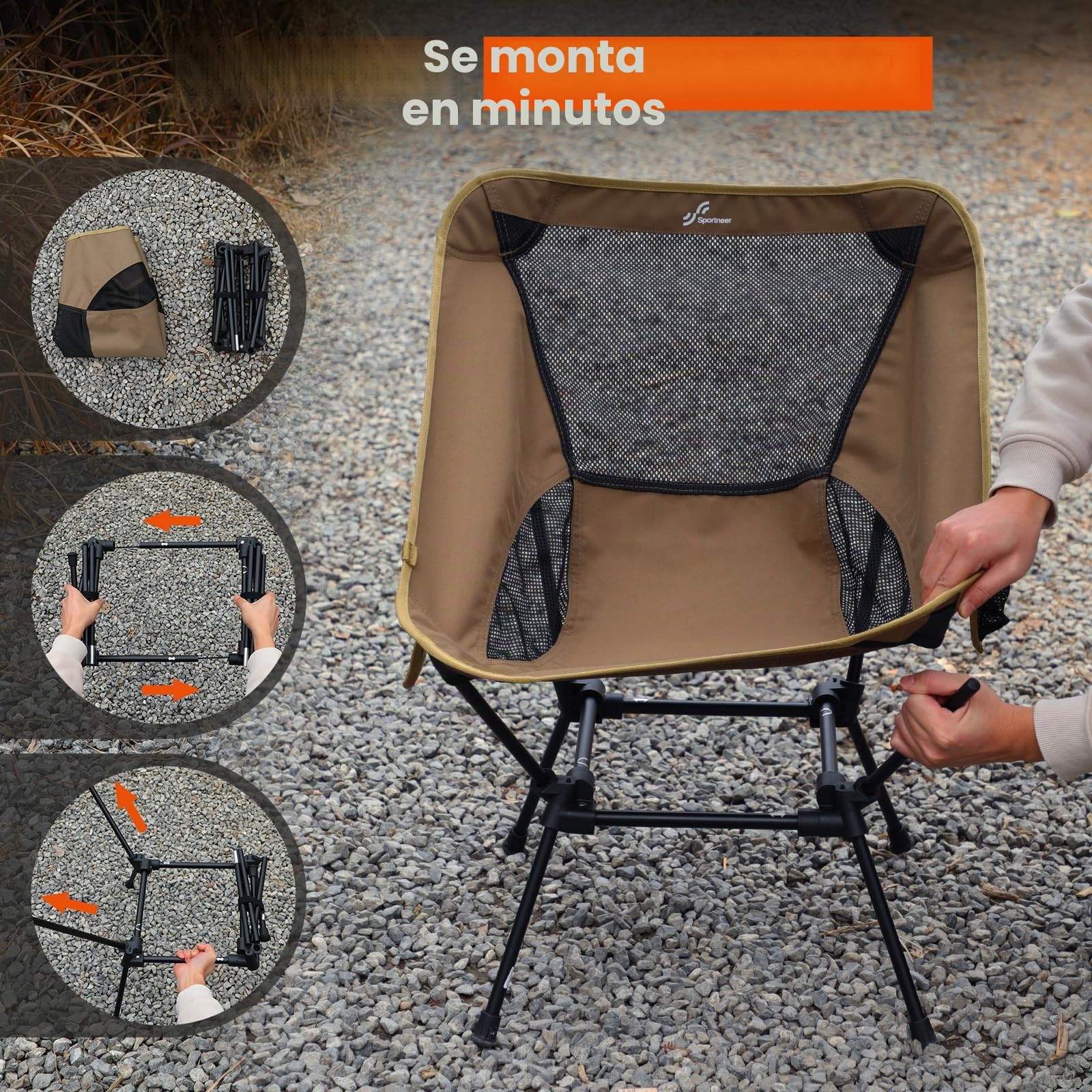 Sportneer Silla de Camping Plegable Silla Plegable, portátil y Ligera Silla Playa Ideal para Camping, Senderismo, Playa, picnics y demás Actividades al Aire Libre
