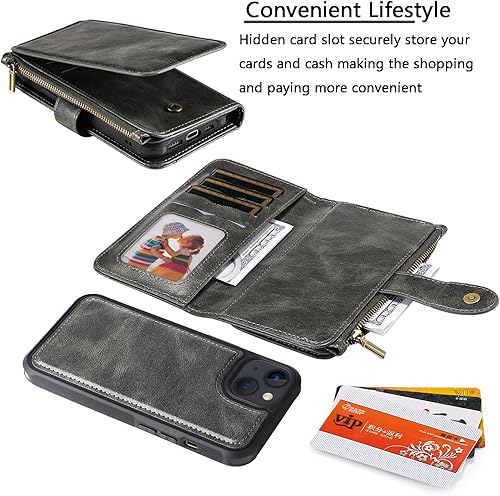 Miniatura 5 de Asuwish Funda de teléfono para iPhone 13 Mini de 5.4 pulgadas con cremallera, protector de pantalla de vidrio templado y tarjetero para celular