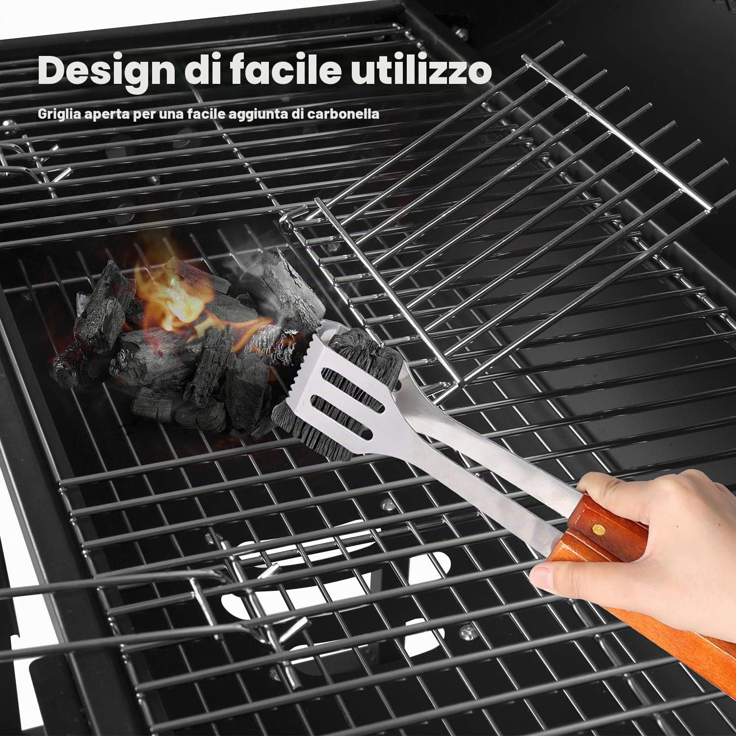 Barbecue/Griglia a Carbone BBQ Grill Carrello, Palla con Regolazione della Temperatura, Grill 2 Ruote, Nero