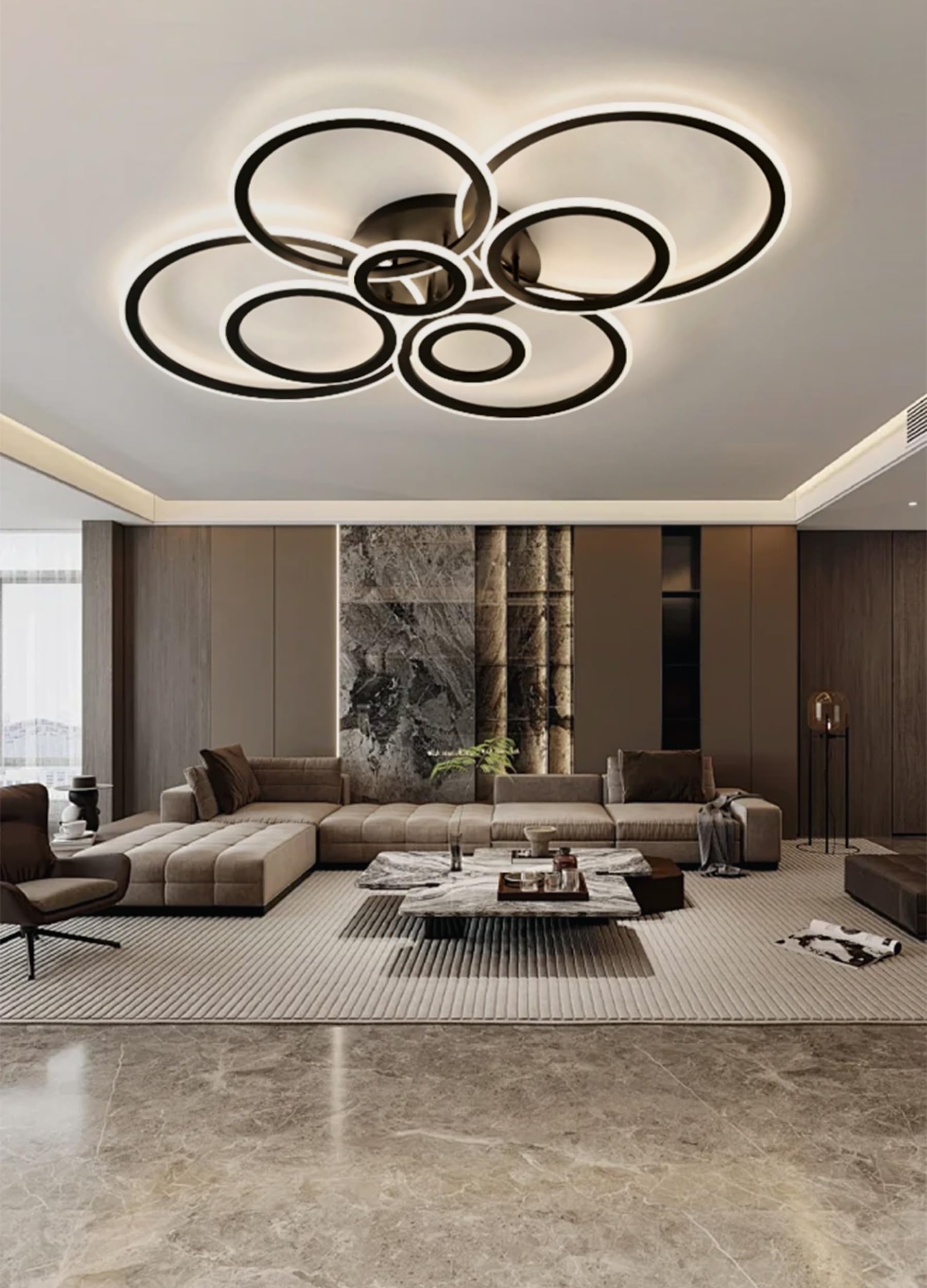 JIUJIUCC Modern LED Ceiling Light Black Circle Ceiling Lamp Living Room Ceiling Lighting Dimmable with Remote Control Interior Lighting for Living Room Bedroom Dining Room Office Study (8 Head)