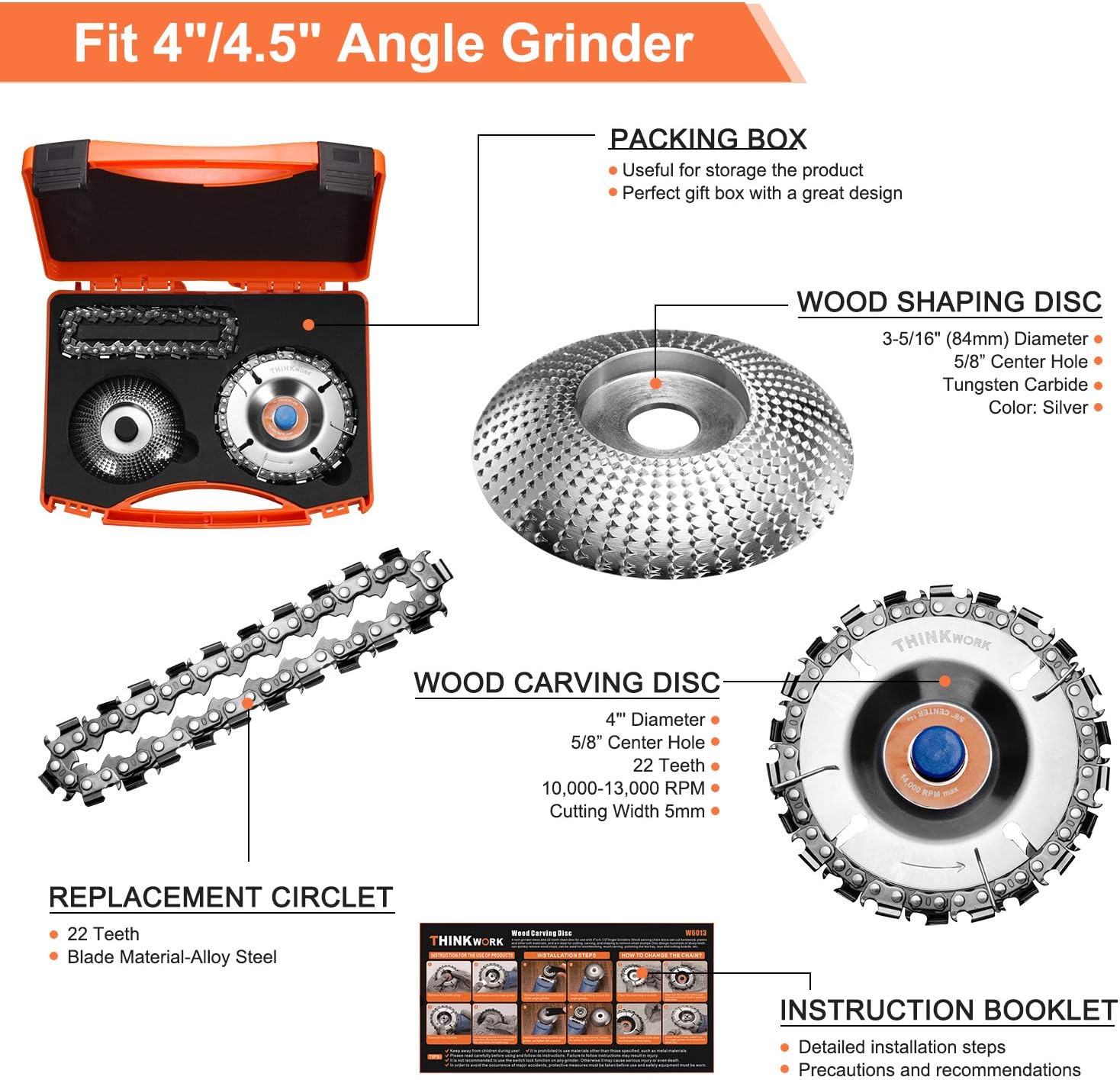 Wood Carving Disc(Replacement Chain)&Grinding Wheel Shaping Disc,Anti-Kickback DoubleSaw Teeth Shaper,5/8 In Inner Diameter, Angle Grinder Attachment for Wood Cutting (4"or4-1/2"),Cut Resistant Gloves : Industrial & Scientific