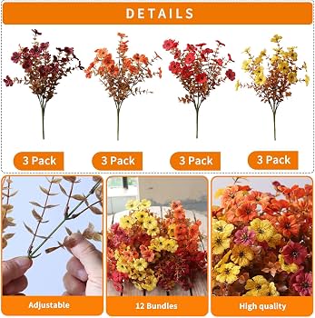 YXYQR 12 fasci di fiori artificiali autunnali per esterni, decorazione resistente ai raggi UV, fiori arancioni finti in plastica, disposizione per
