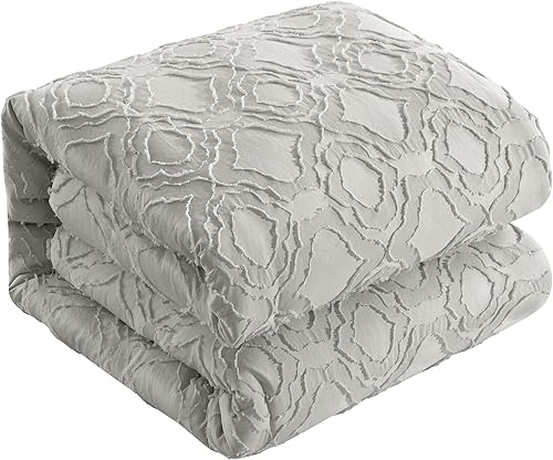 Miniatura 11 de Chic Home Jane - Juego de edredón de 5 piezas con clip, diseño geométrico de cuadrifolio jacquard, fundas de almohada decorativas incluidas, King,