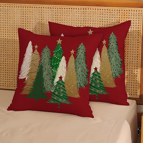 Miniatura 2 de GOLIANDA Juego de 2 fundas de almohada de Navidad de 18 x 18 pulgadas, fundas de almohada de lino decorativas de invierno, Navidad, almohadas rojas