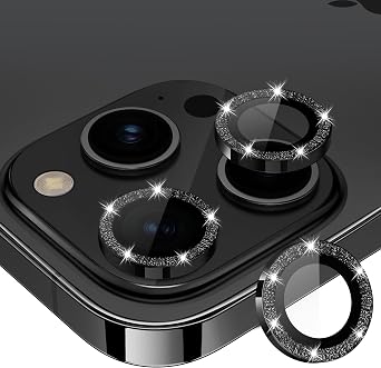 for iPhone 15 Pro/15 Pro Max Camera Lens Protector Glitter, Black
