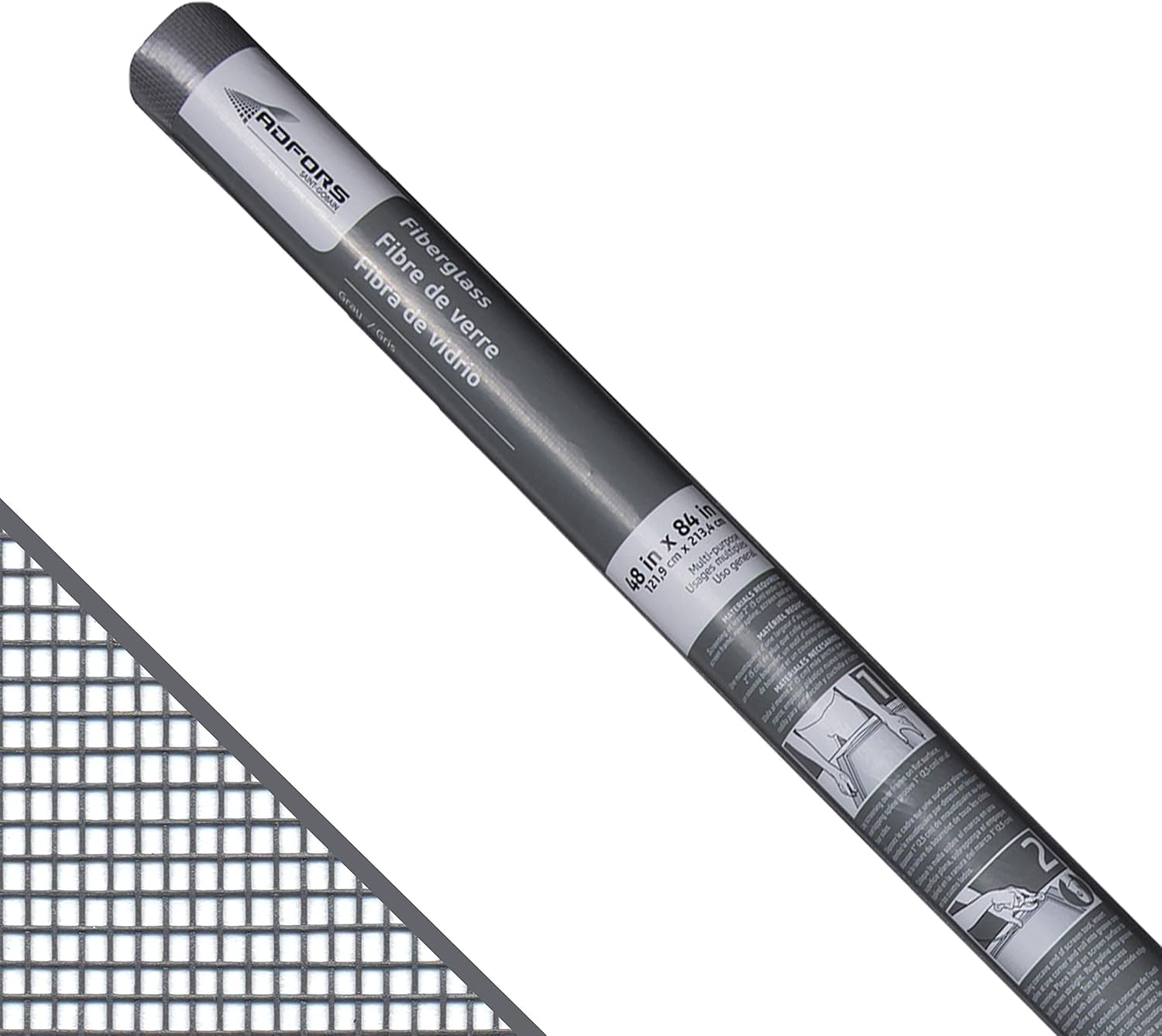 Standard Screen, 48 Inches x 84 Inches Roll - Replacement Screen for Windows and Doors - Gray