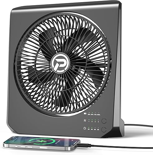 Ventilador recargable de 20000 mAh para camping, ventilador de batería de larga duración de 55 horas, ventilador de mesa cuadrado de 10 pulgadas con