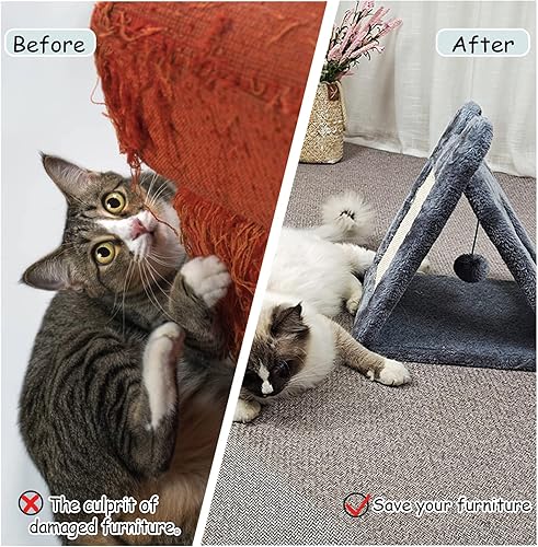 Miniatura 5 de Fhiny Poste rascador triangular para gatos, sisal natural para gatos con bola de felpa colgante, nido de cueva para mascotas, centro de actividades