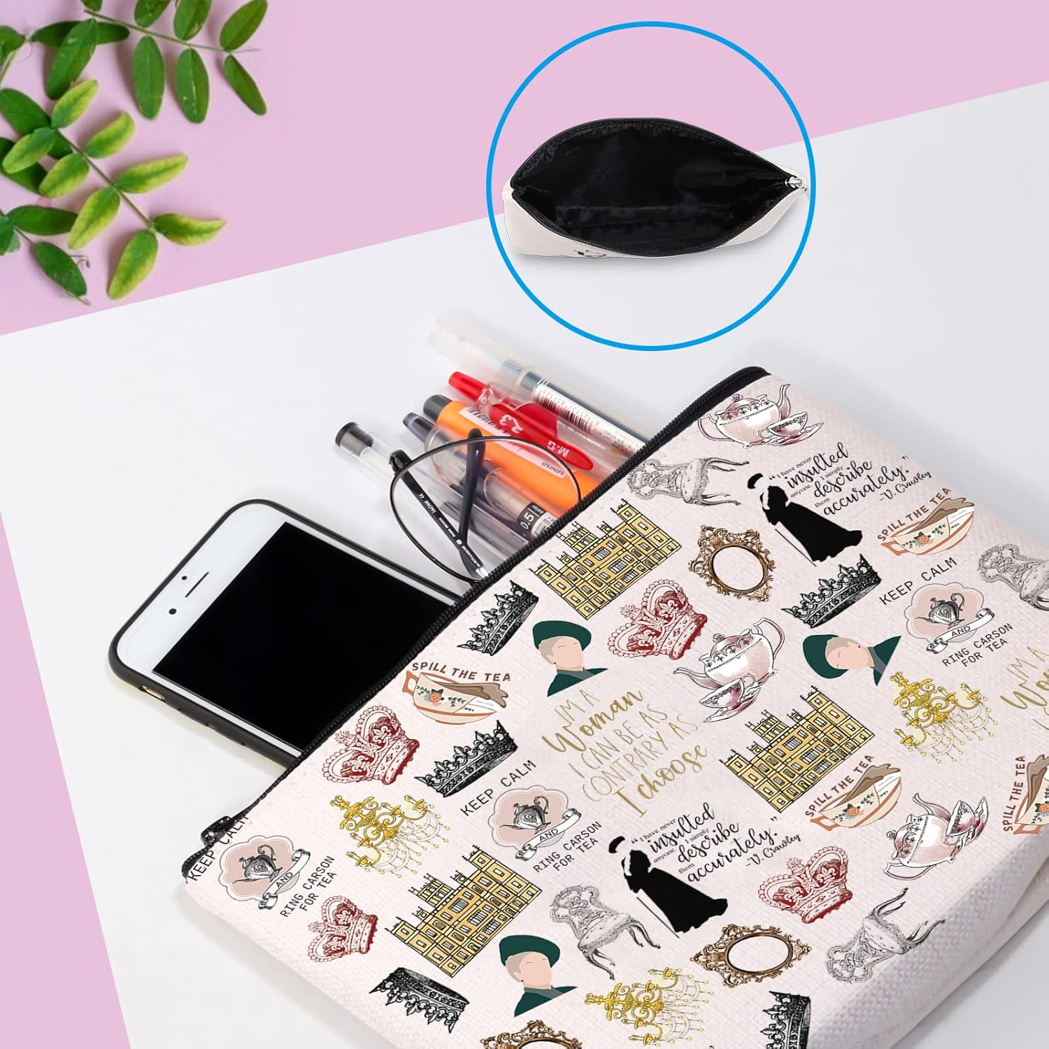 TV Show Inspired Gift V. Crawley Quote Inspired Gift TV Show Merchandise Zipper Pouch Makeup Bag for Fans Women (Down TV Pattern Bag) - Image 6